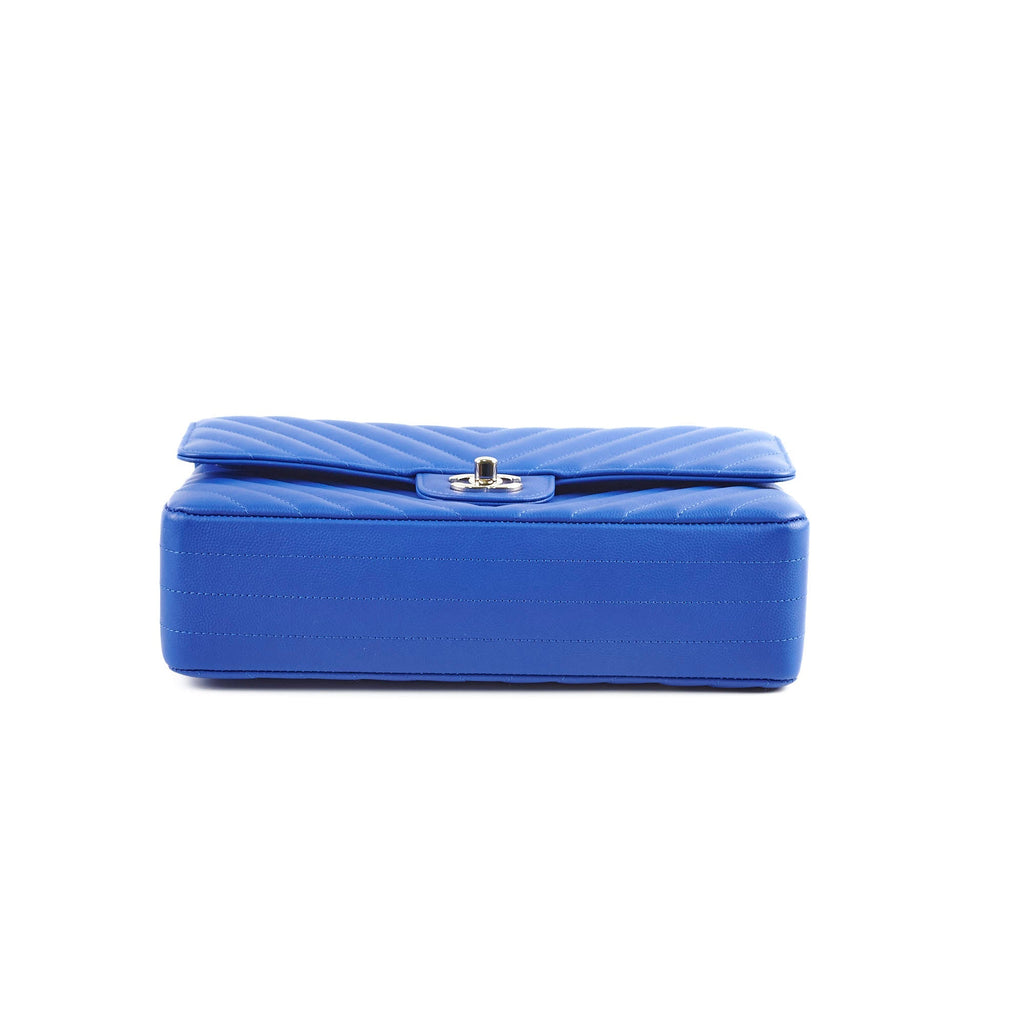 Chanel Medium/Large Caviar Chevron Classic Cobalt Blue 2021