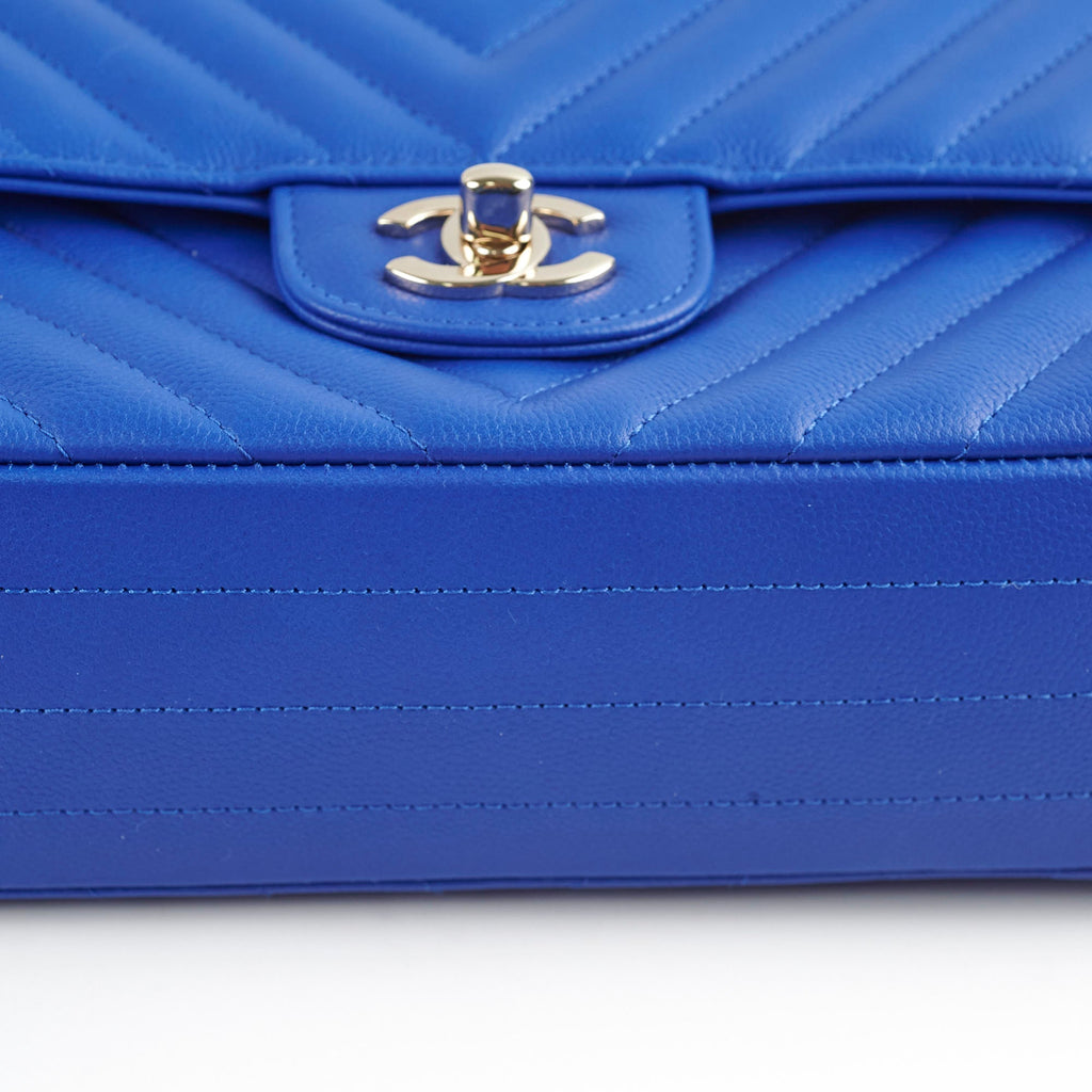 Chanel Medium/Large Caviar Chevron Classic Cobalt Blue 2021