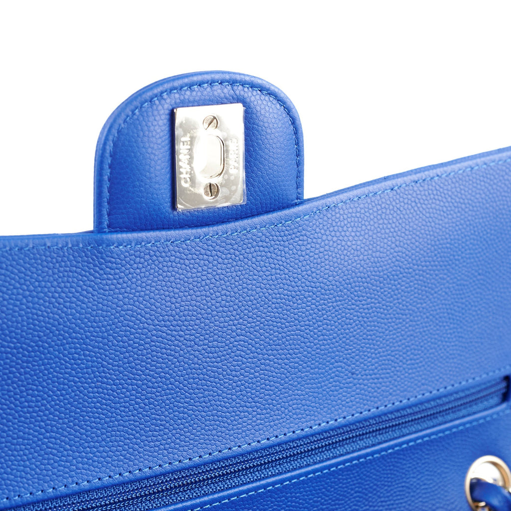 Chanel Medium/Large Caviar Chevron Classic Cobalt Blue 2021