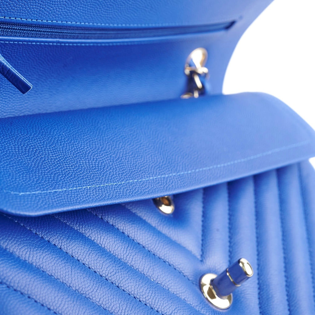 Chanel Medium/Large Caviar Chevron Classic Cobalt Blue 2021