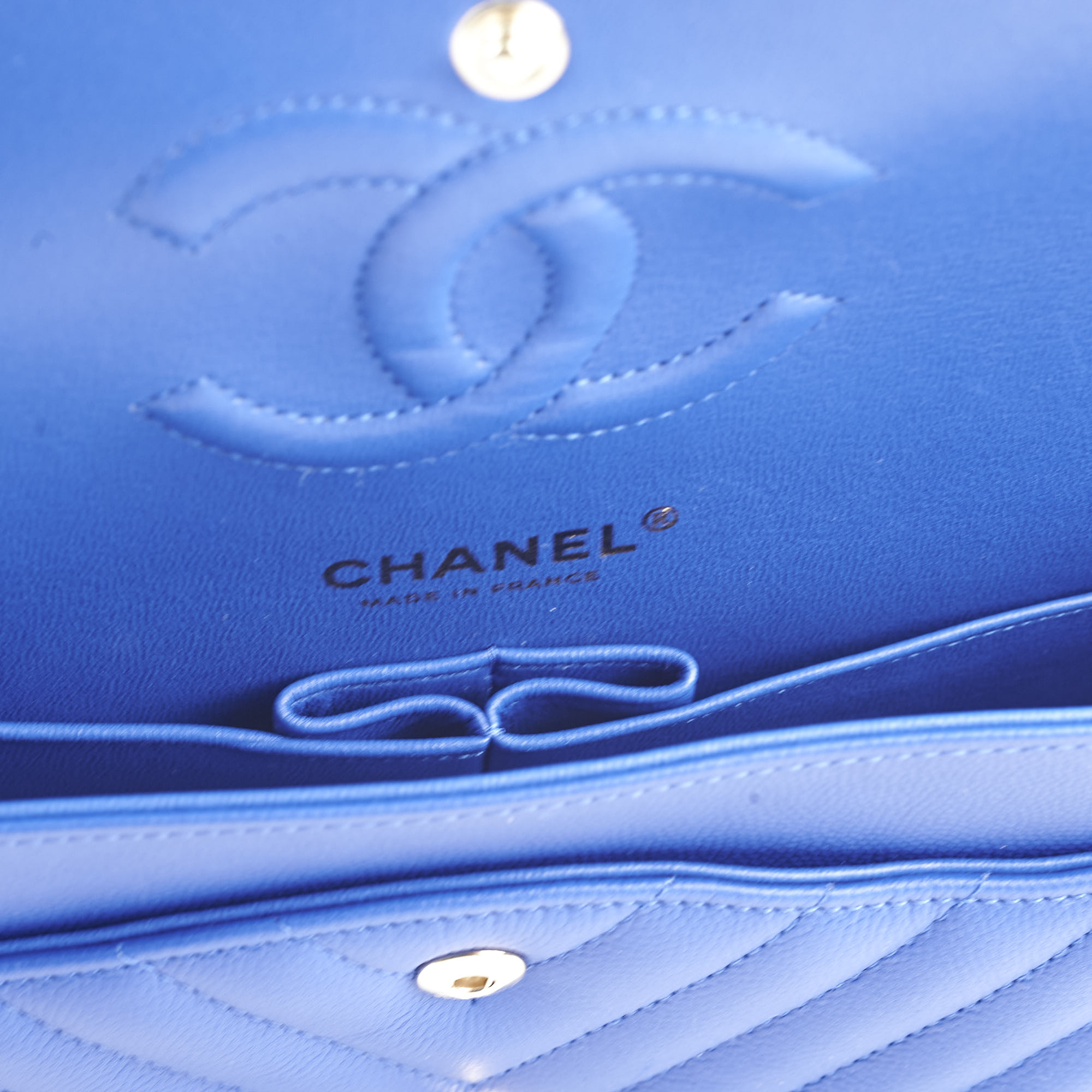 Chanel Medium/Large Caviar Chevron Classic Cobalt Blue 2021