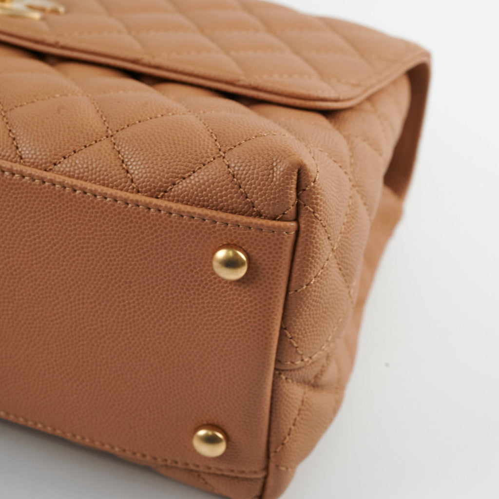 Chanel Medium Caviar Coco Handle Dark Beige