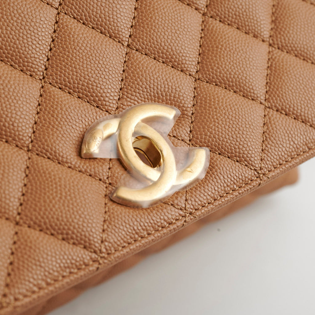 Chanel Medium Caviar Coco Handle Dark Beige