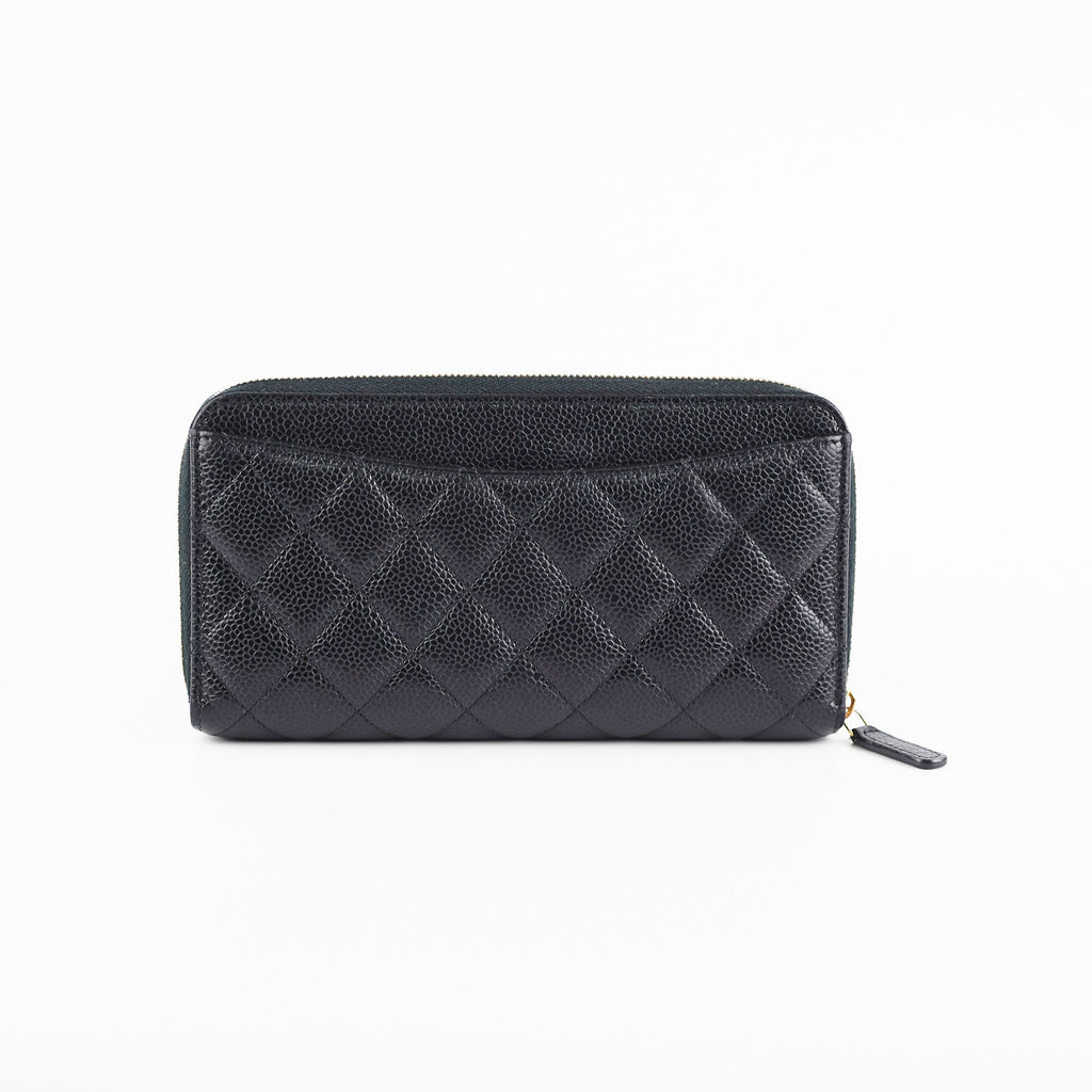 Chanel Caviar Long Zip Wallet Black