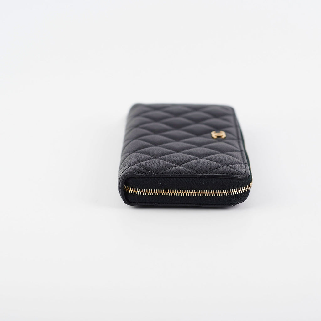 Chanel Caviar Long Zip Wallet Black