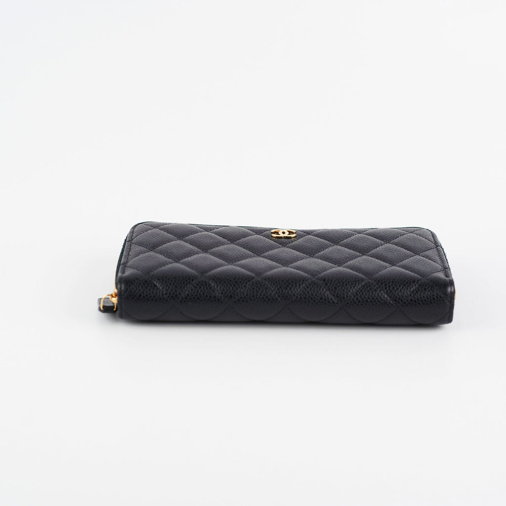 Chanel Caviar Long Zip Wallet Black