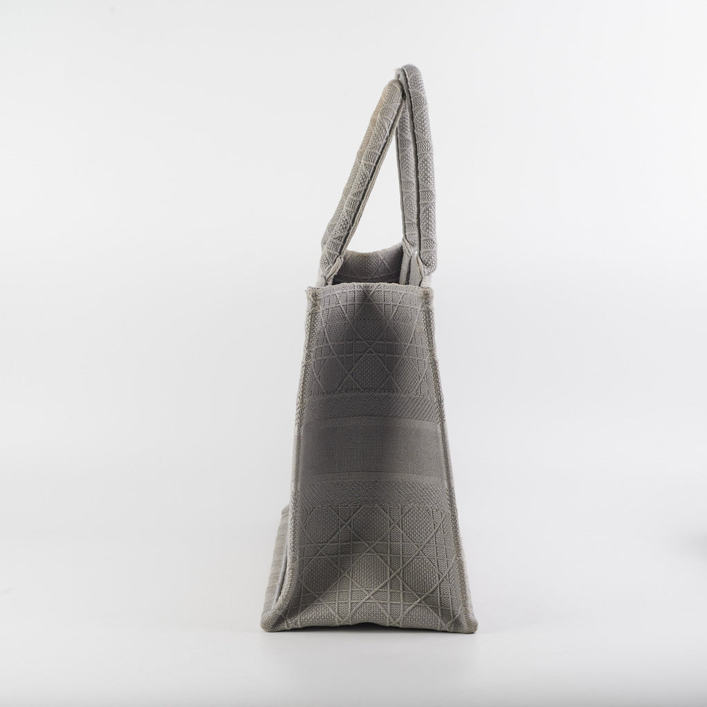 Dior Medium Book Tote Cannage Embroidered Grey
