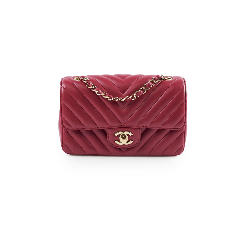 Chanel Mini Rectangular Dark Pink Chevron Lambskin