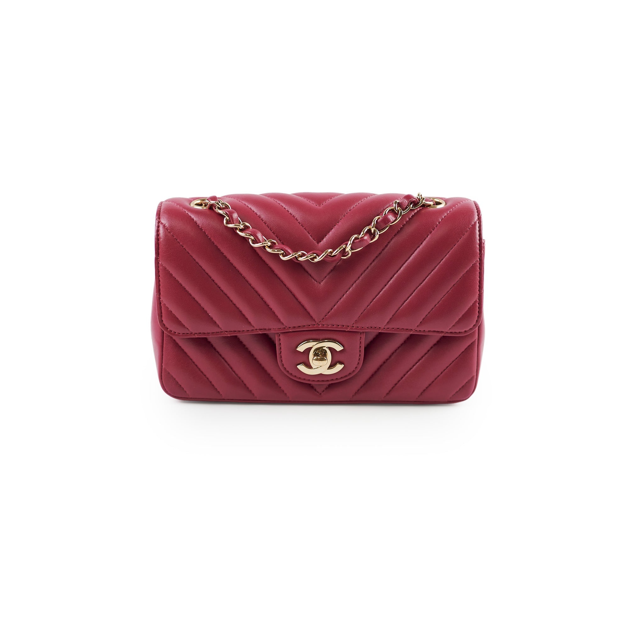 Chanel Mini Rectangular Dark Pink Chevron Lambskin