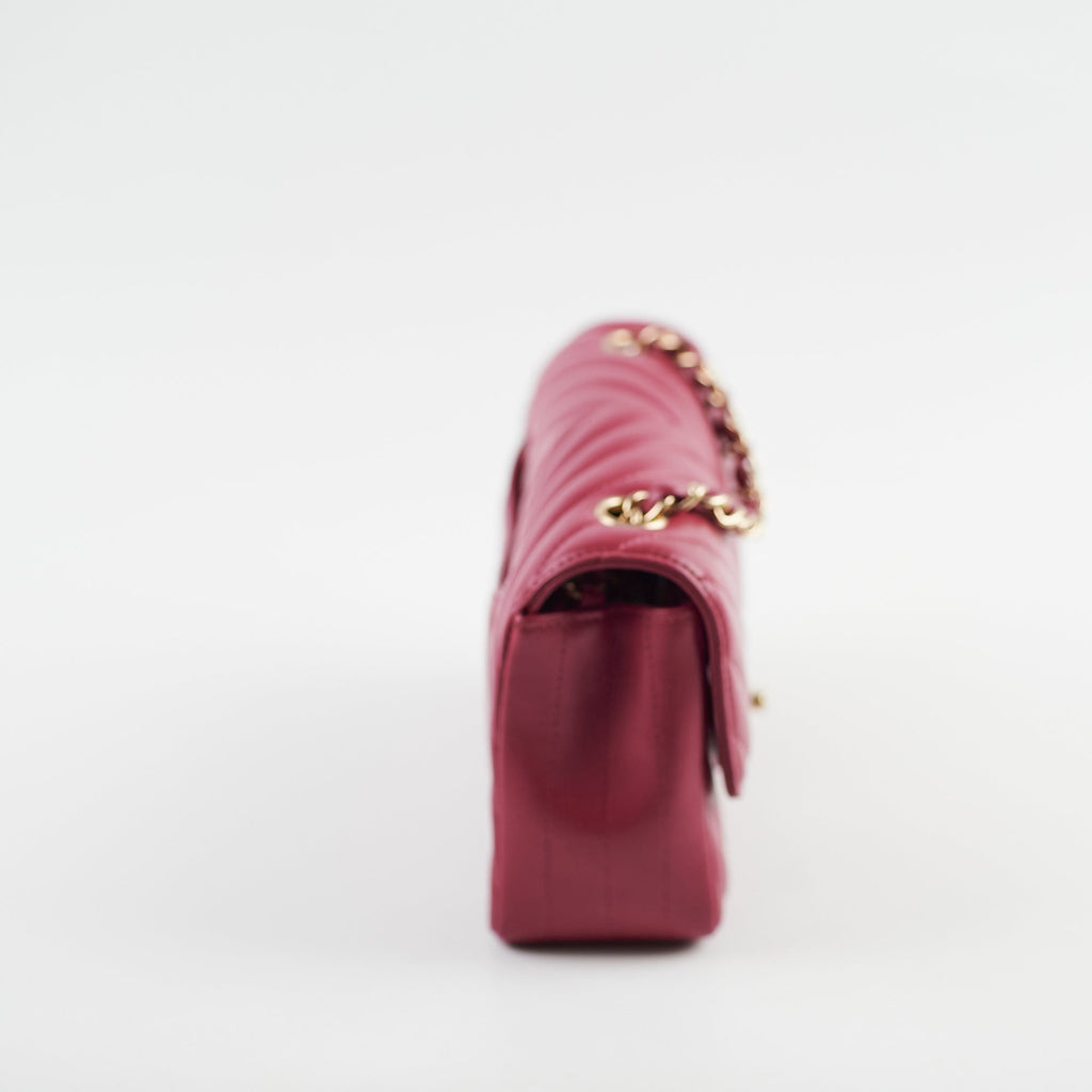 Chanel Mini Rectangular Dark Pink Chevron Lambskin