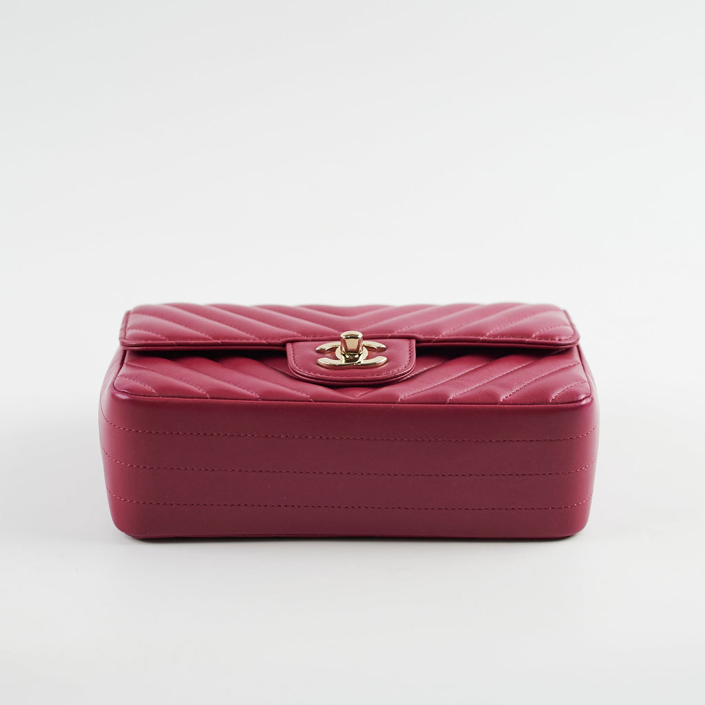 Chanel Mini Rectangular Dark Pink Chevron Lambskin
