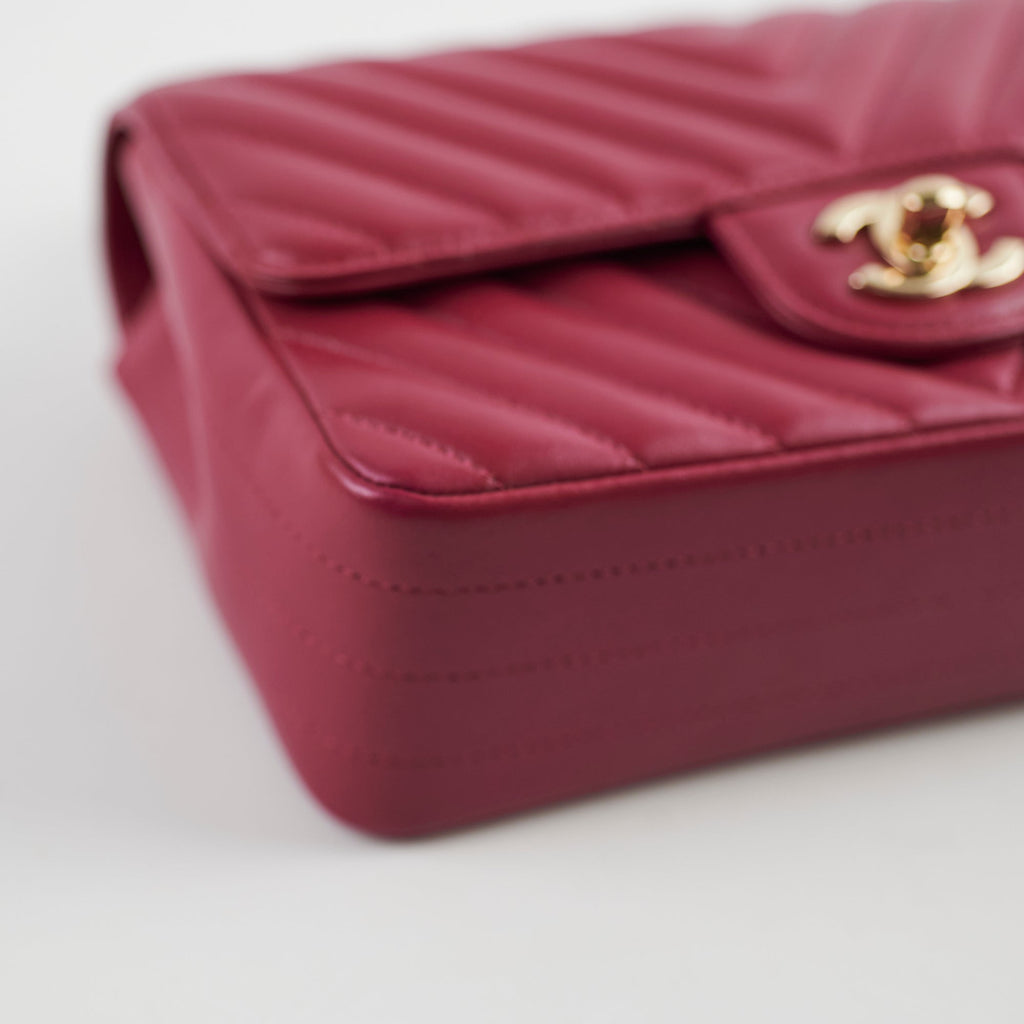 Chanel Mini Rectangular Dark Pink Chevron Lambskin