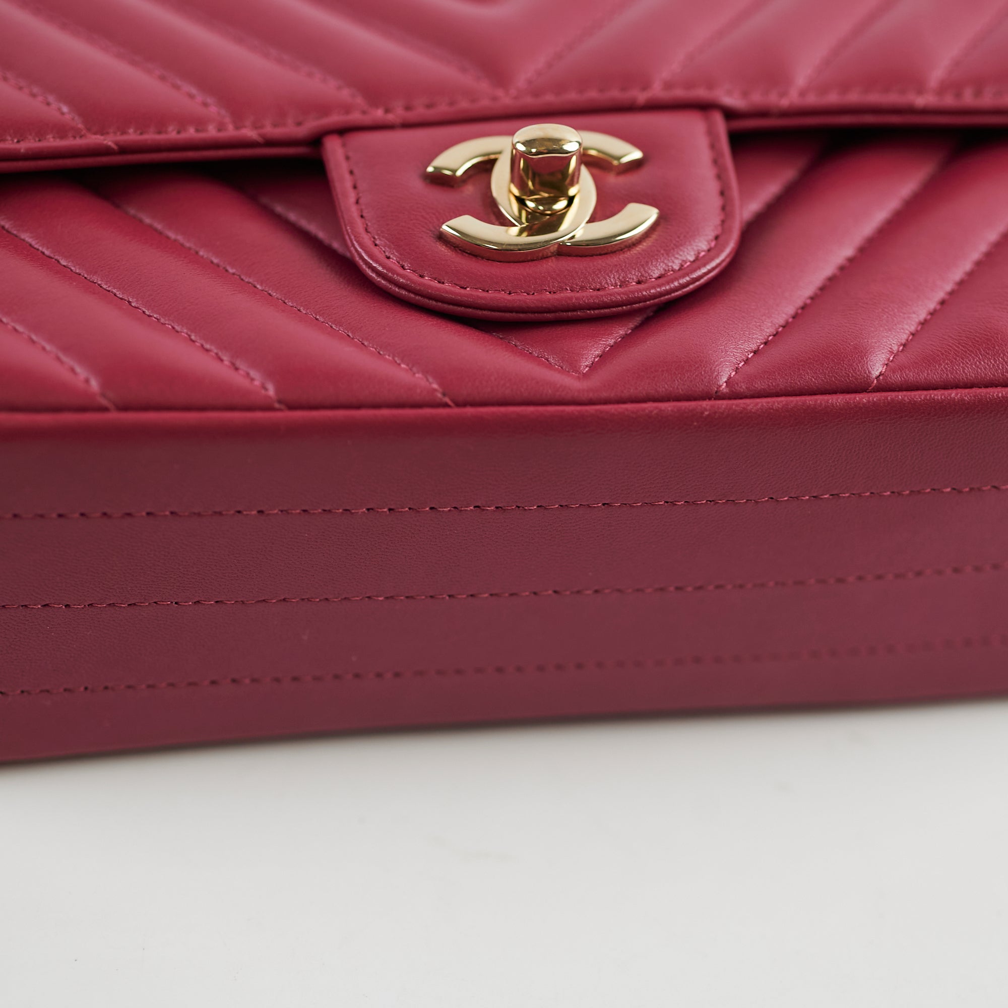 Chanel Mini Rectangular Dark Pink Chevron Lambskin