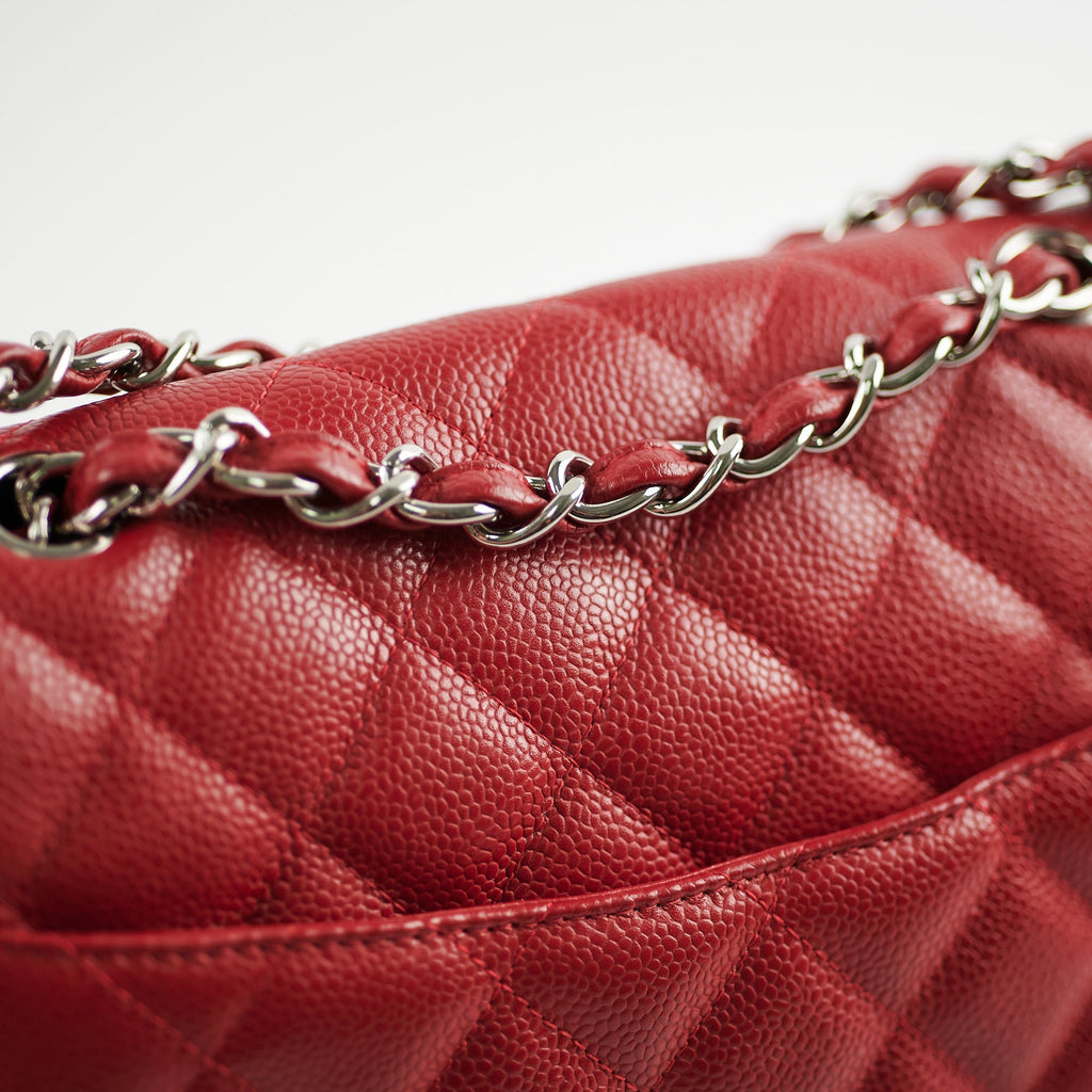 Chanel Caviar Jumbo Single Flap Red