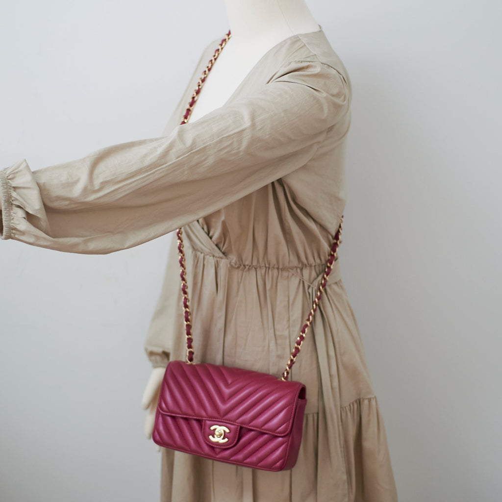 Chanel Mini Rectangular Dark Pink Chevron Lambskin