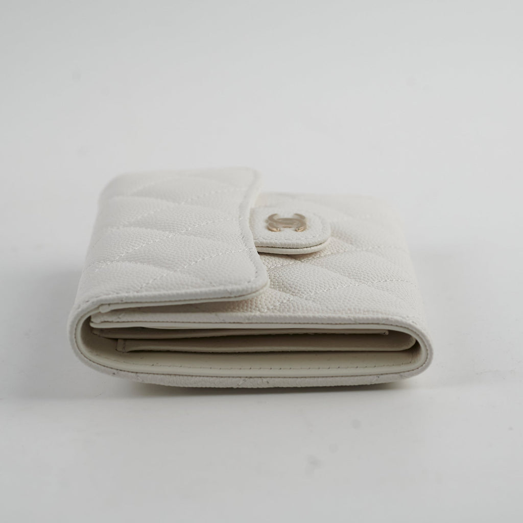 Chanel Caviar Compact Wallet White