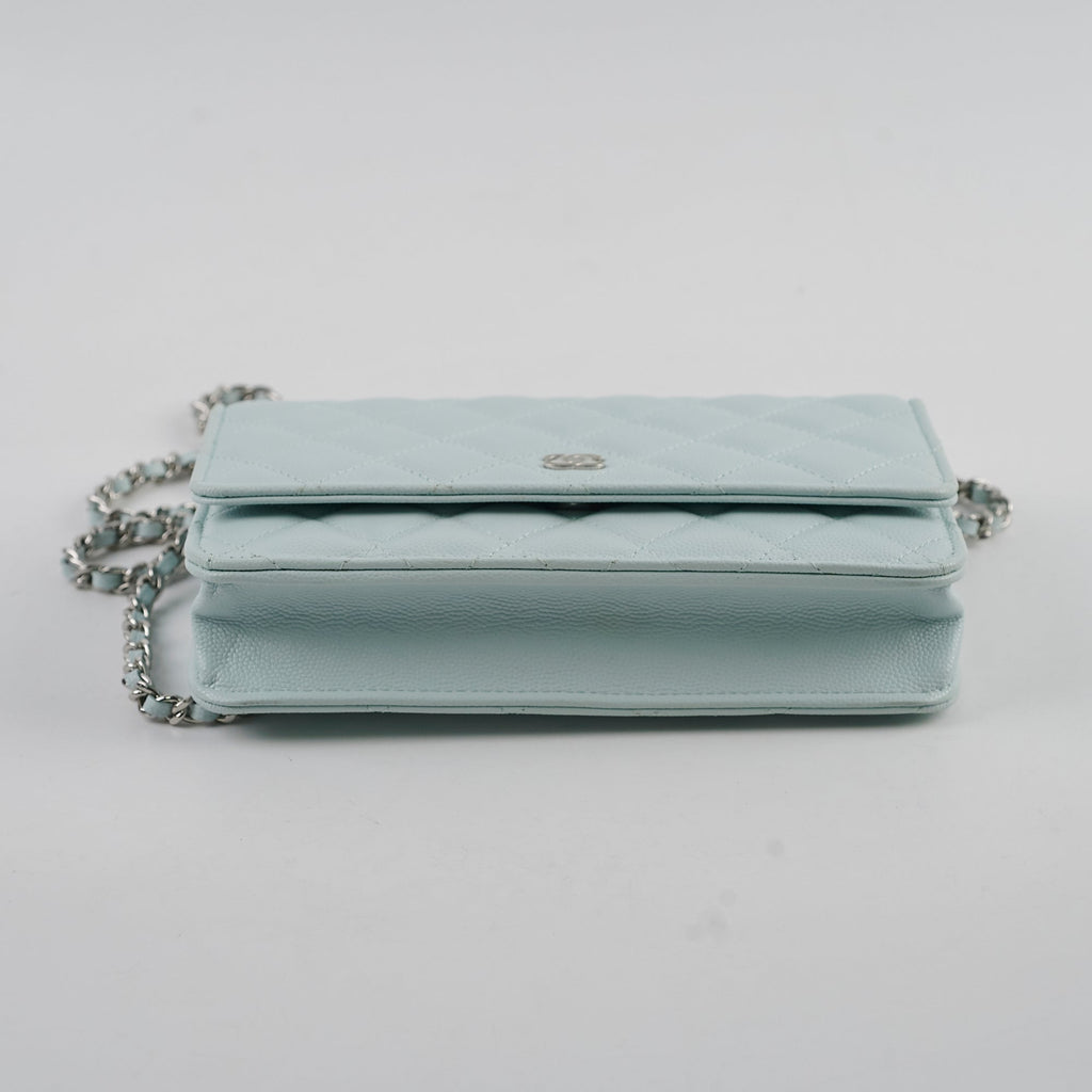 Chanel Caviar Wallet On Chain WOC Light Blue - Microchip