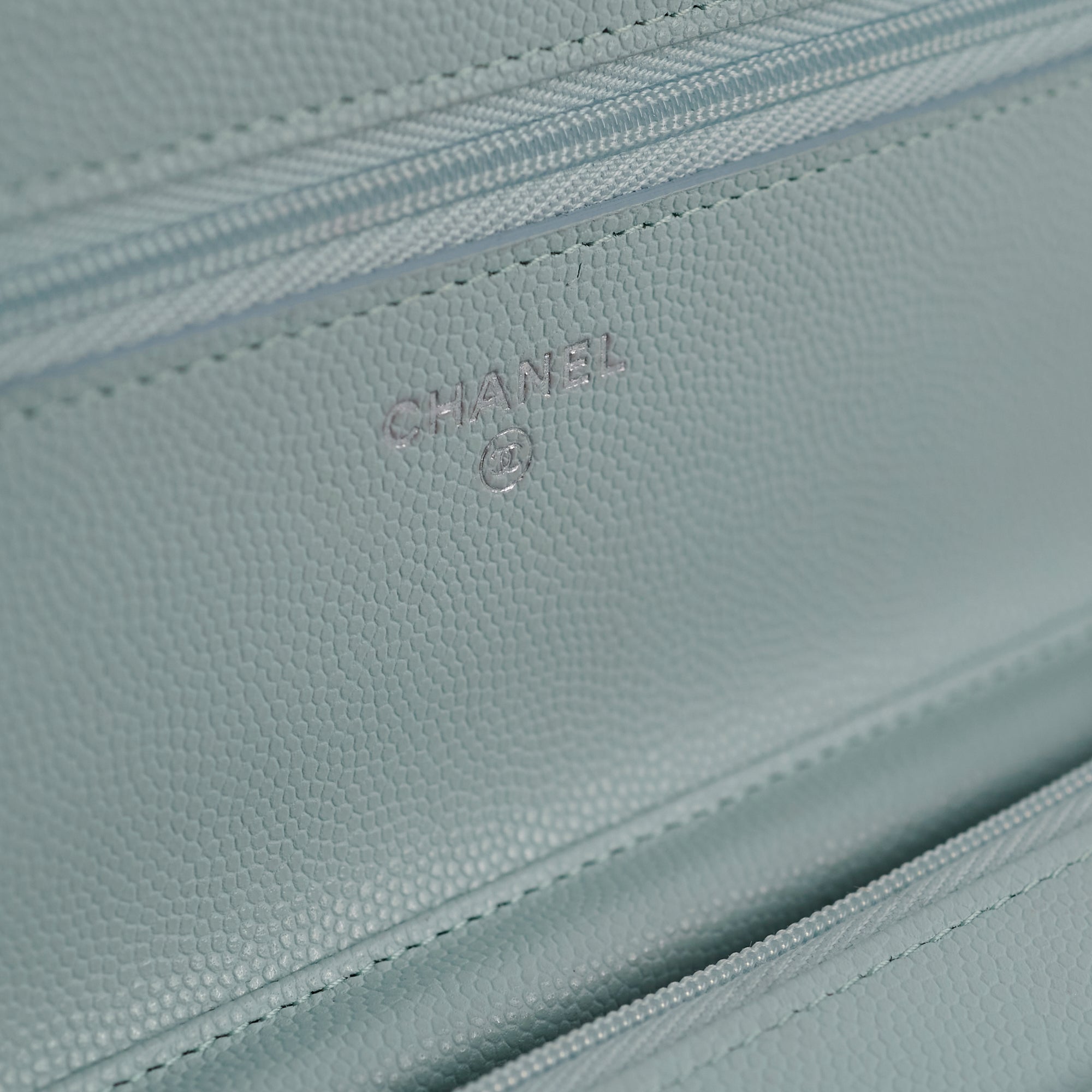 Chanel Caviar Wallet On Chain WOC Light Blue - Microchip