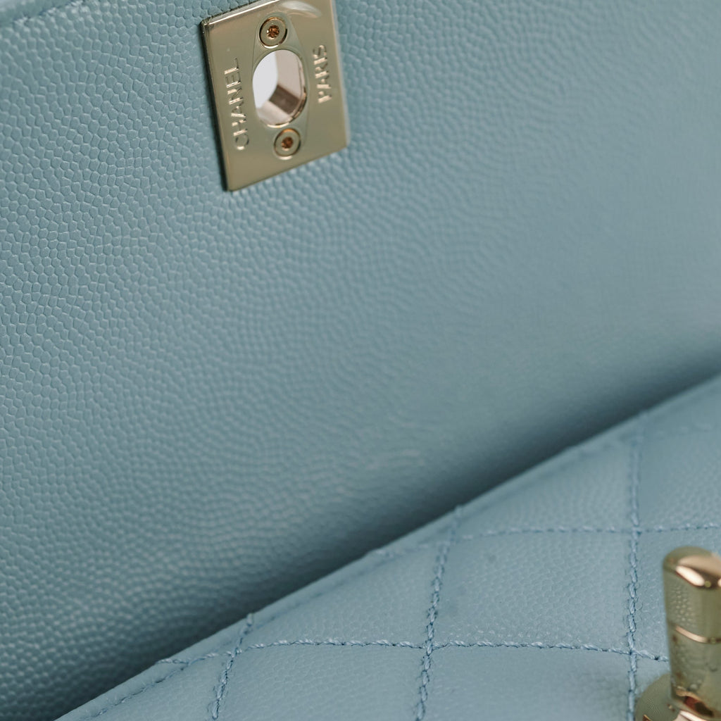 Chanel Caviar Small Coco Handle Light Blue Microchip