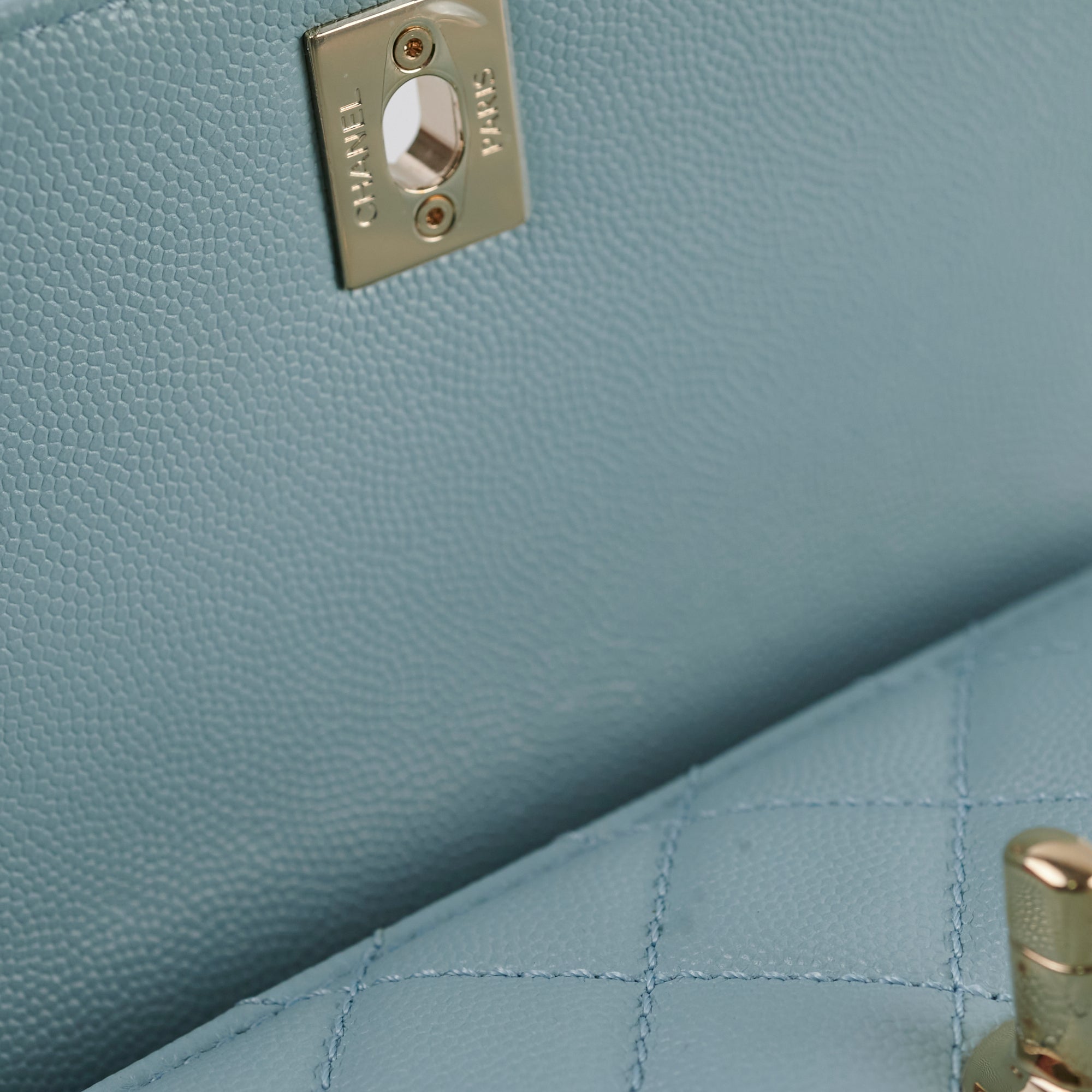 Chanel Caviar Small Coco Handle Light Blue Microchip