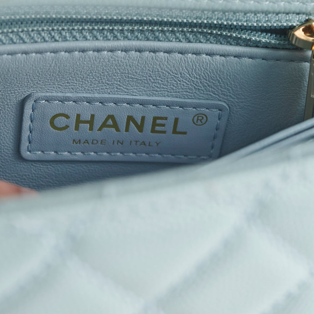 Chanel Caviar Small Coco Handle Light Blue Microchip