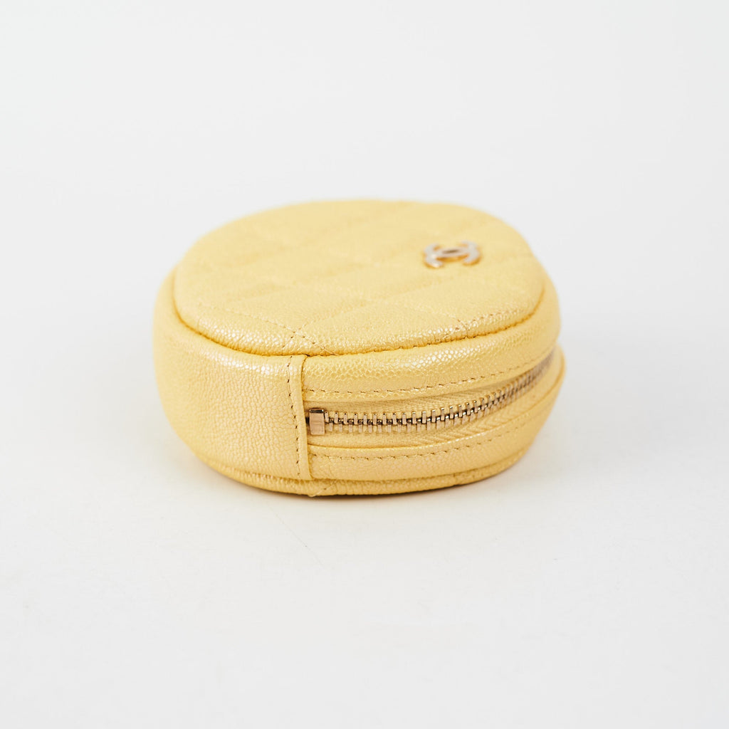 Chanel Classic Round Coin Purse Yellow Iridescent Caviar