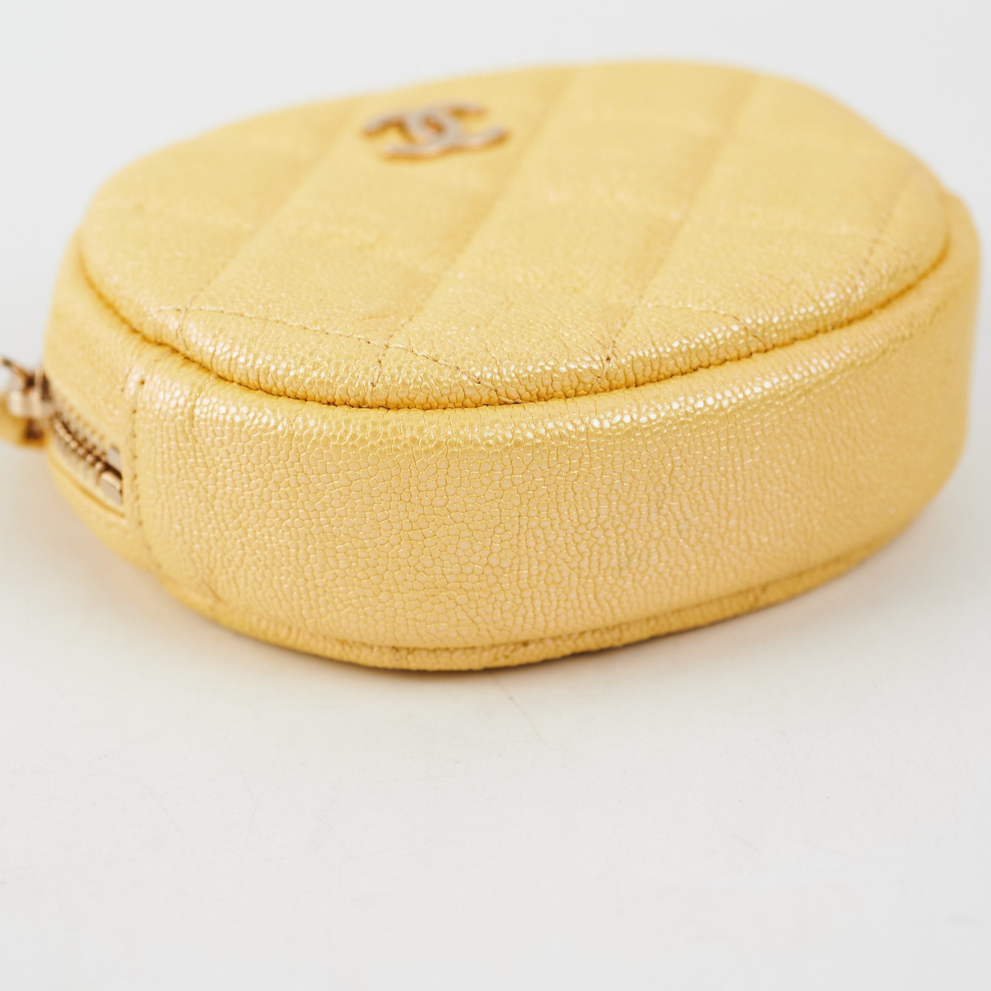 Chanel Classic Round Coin Purse Yellow Iridescent Caviar