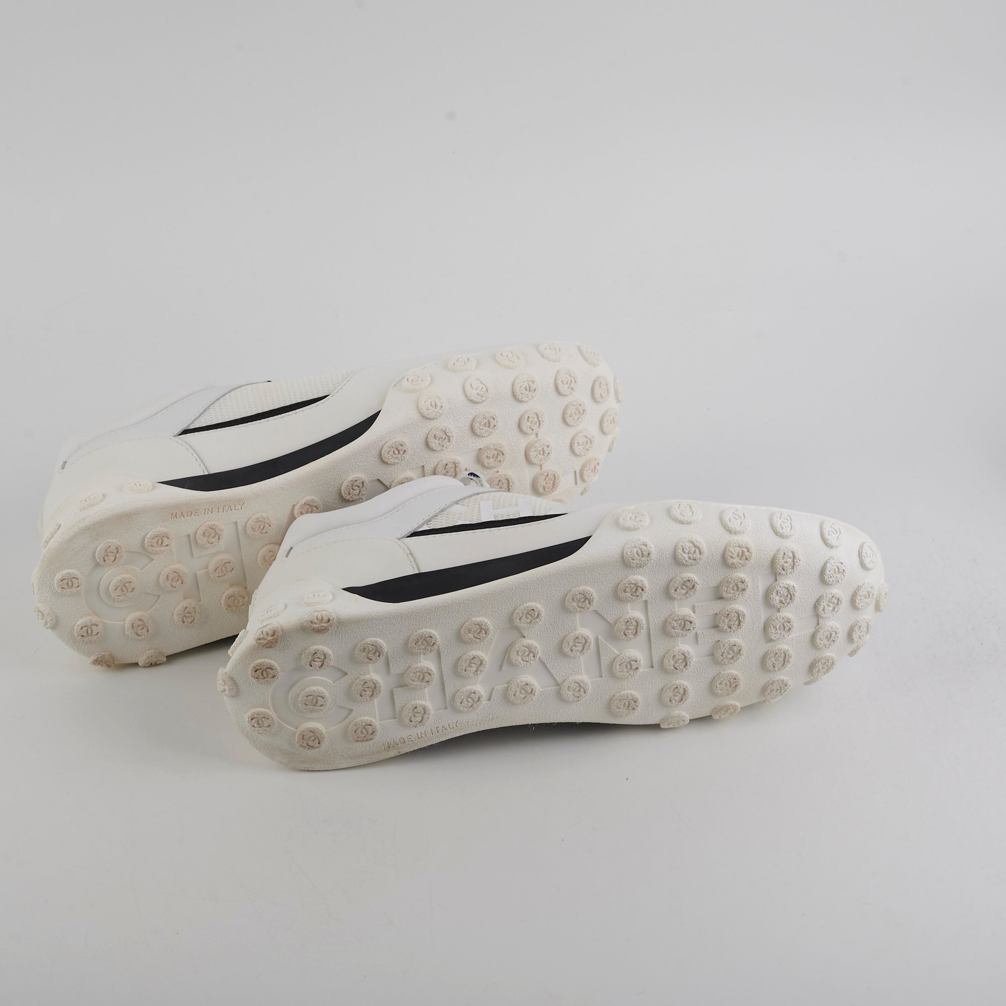 Chanel Calfskin Mesh Womens Logo Sneakers White - Size 38