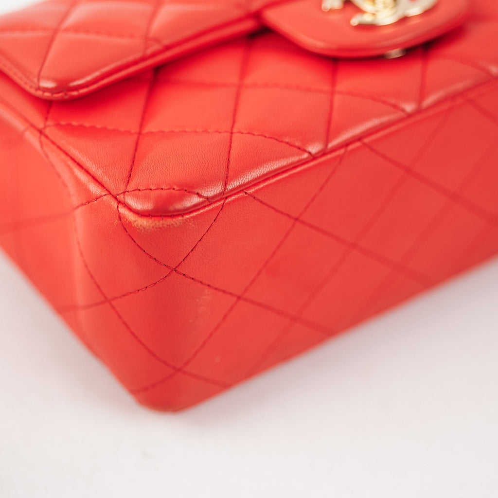 Chanel Quilted Mini Rectangular Red (orange undertone)
