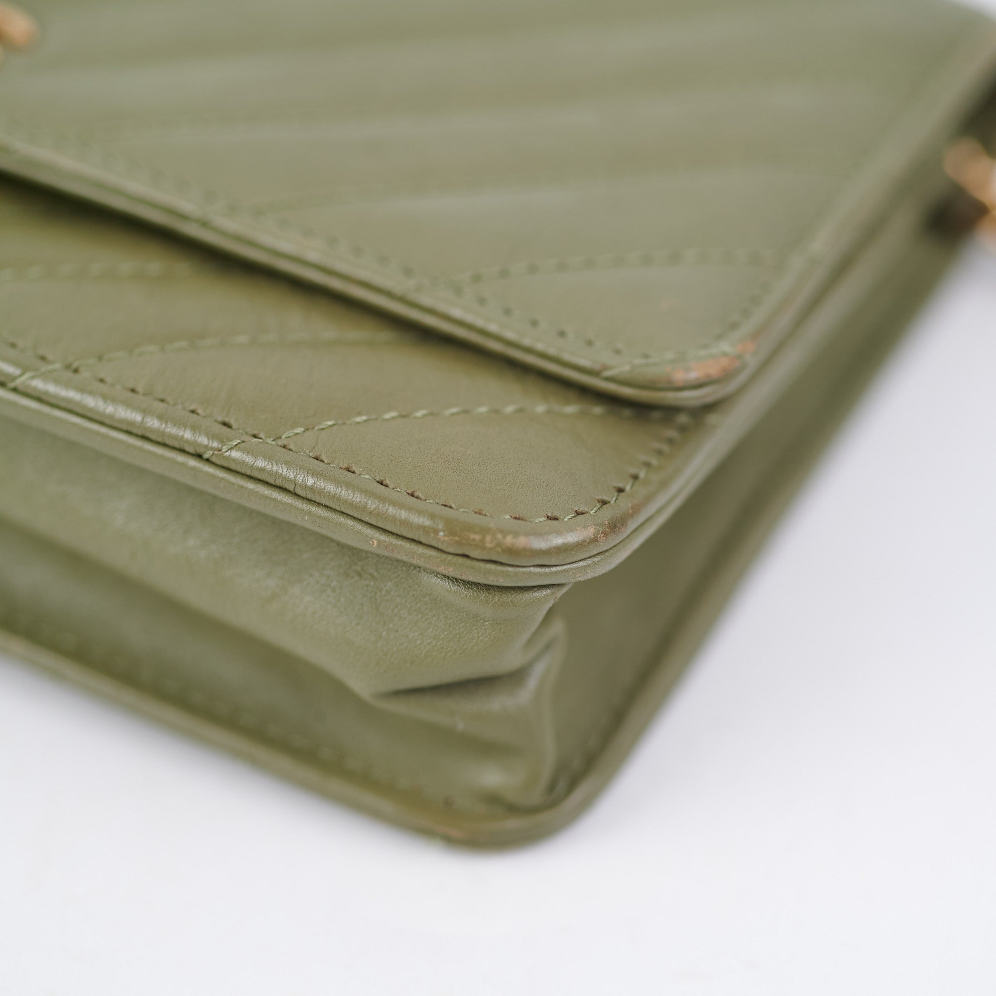 Chanel Wallet On Chain WOC Green Chevron