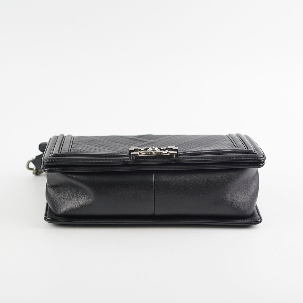Chanel Old Medium Boy Chevron Black Bag