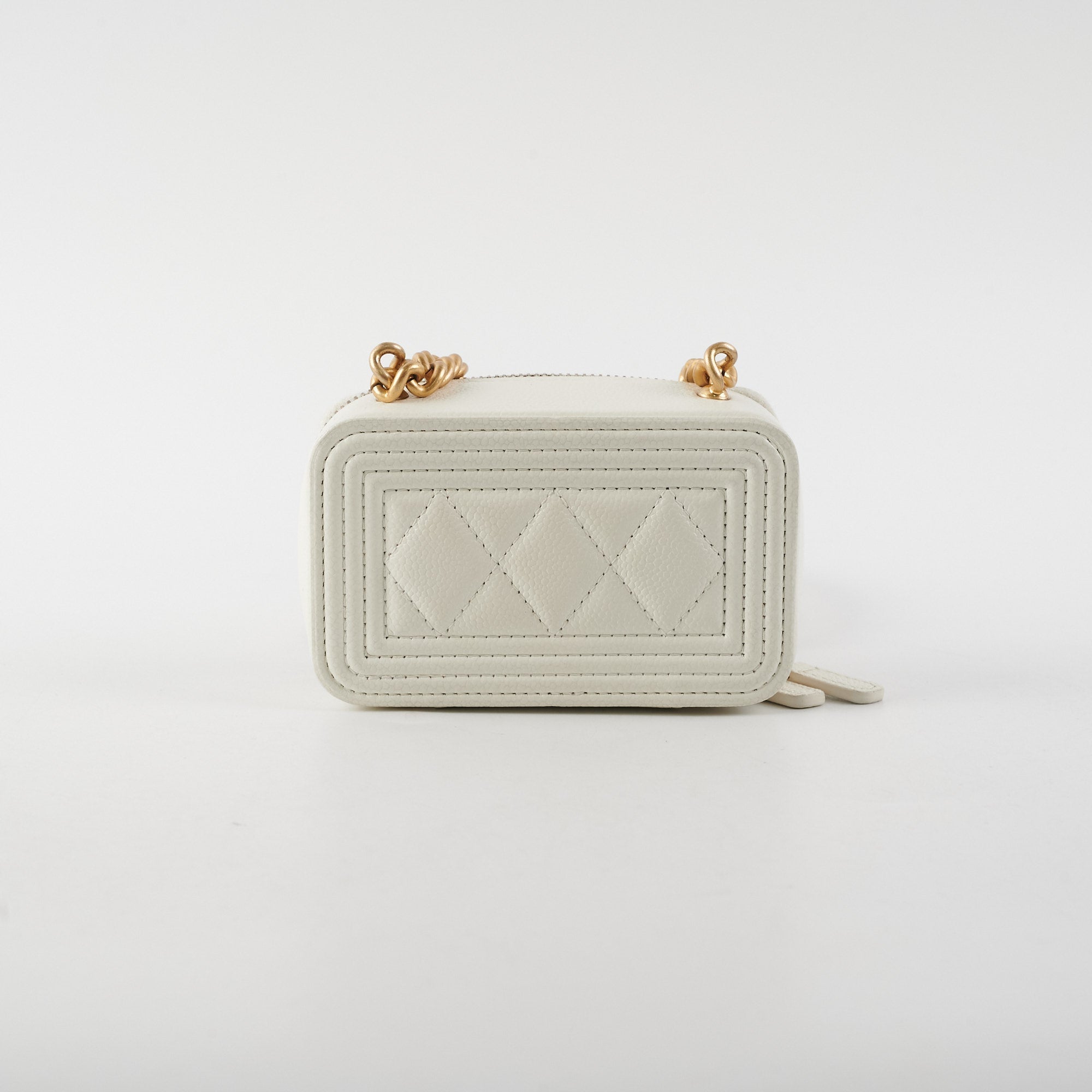 Chanel Caviar Micro Boy Card holder on Chain White