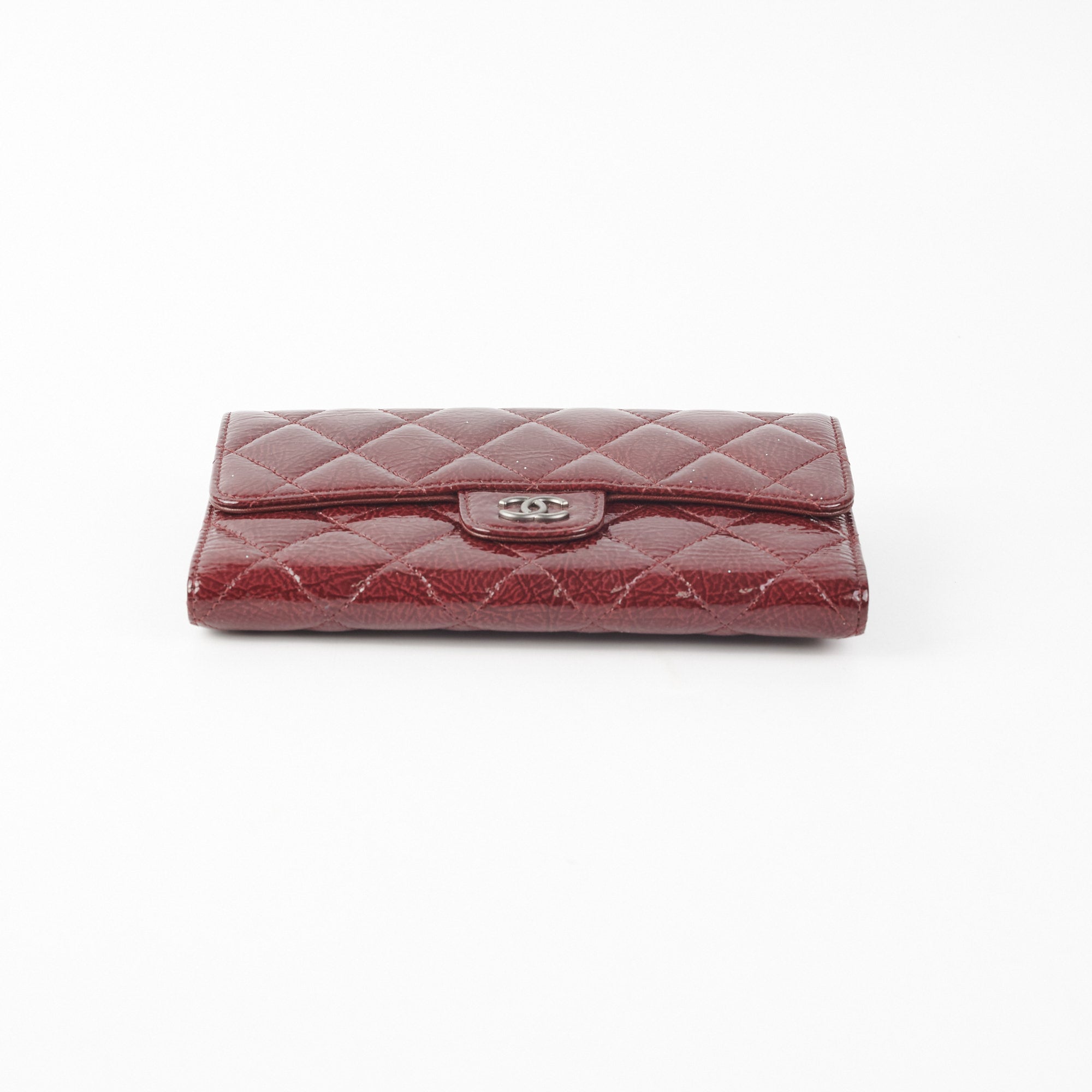 Chanel Long Quilted Patent Burgundy Wallet