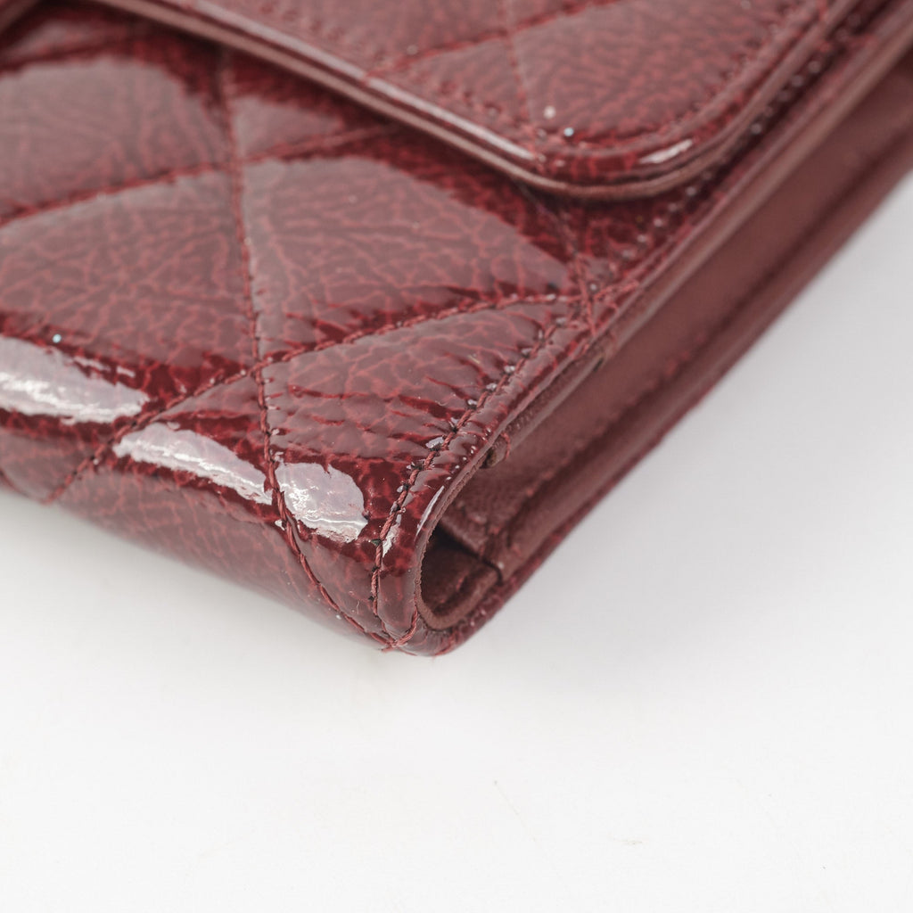 Chanel Long Quilted Patent Burgundy Wallet