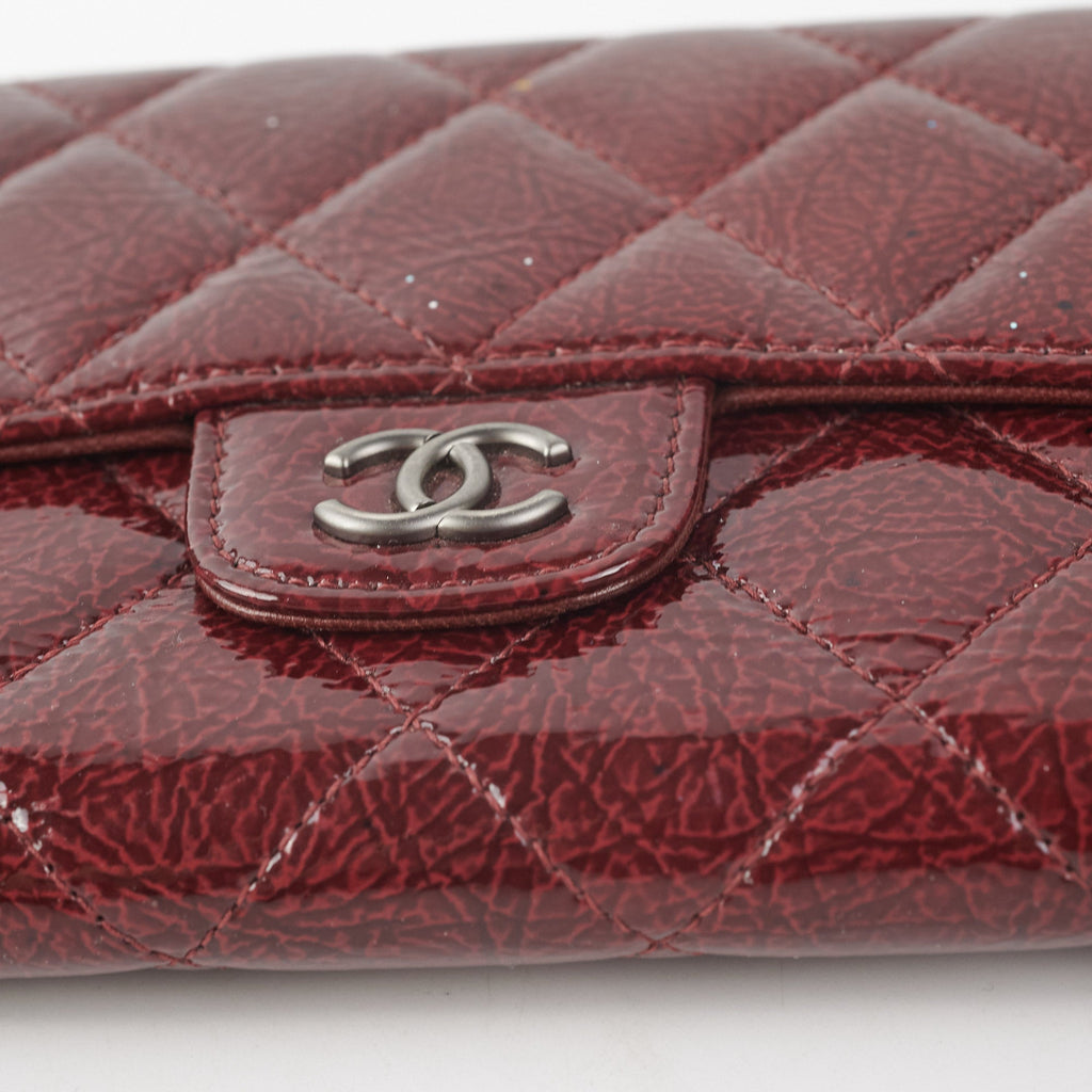 Chanel Long Quilted Patent Burgundy Wallet