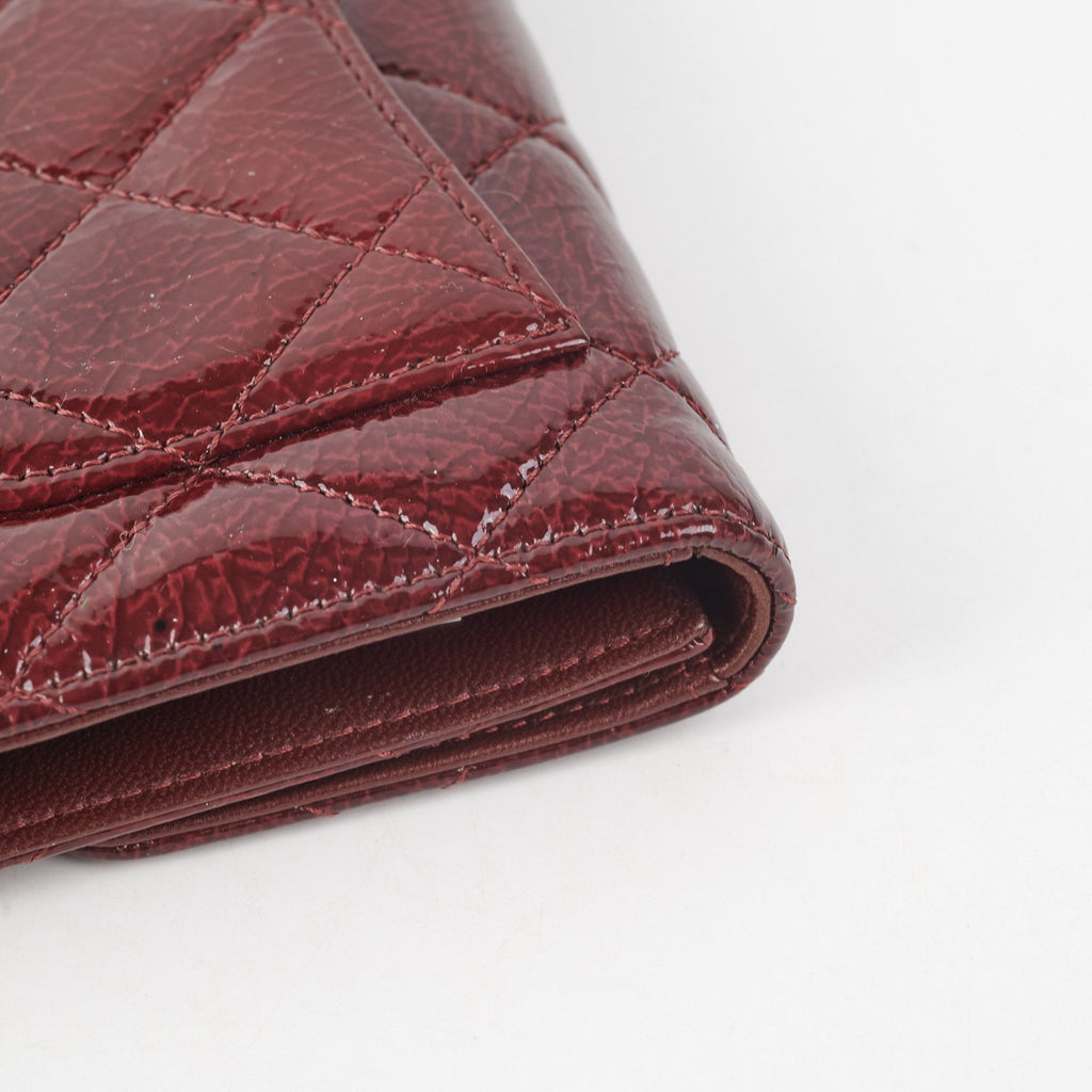 Chanel Long Quilted Patent Burgundy Wallet