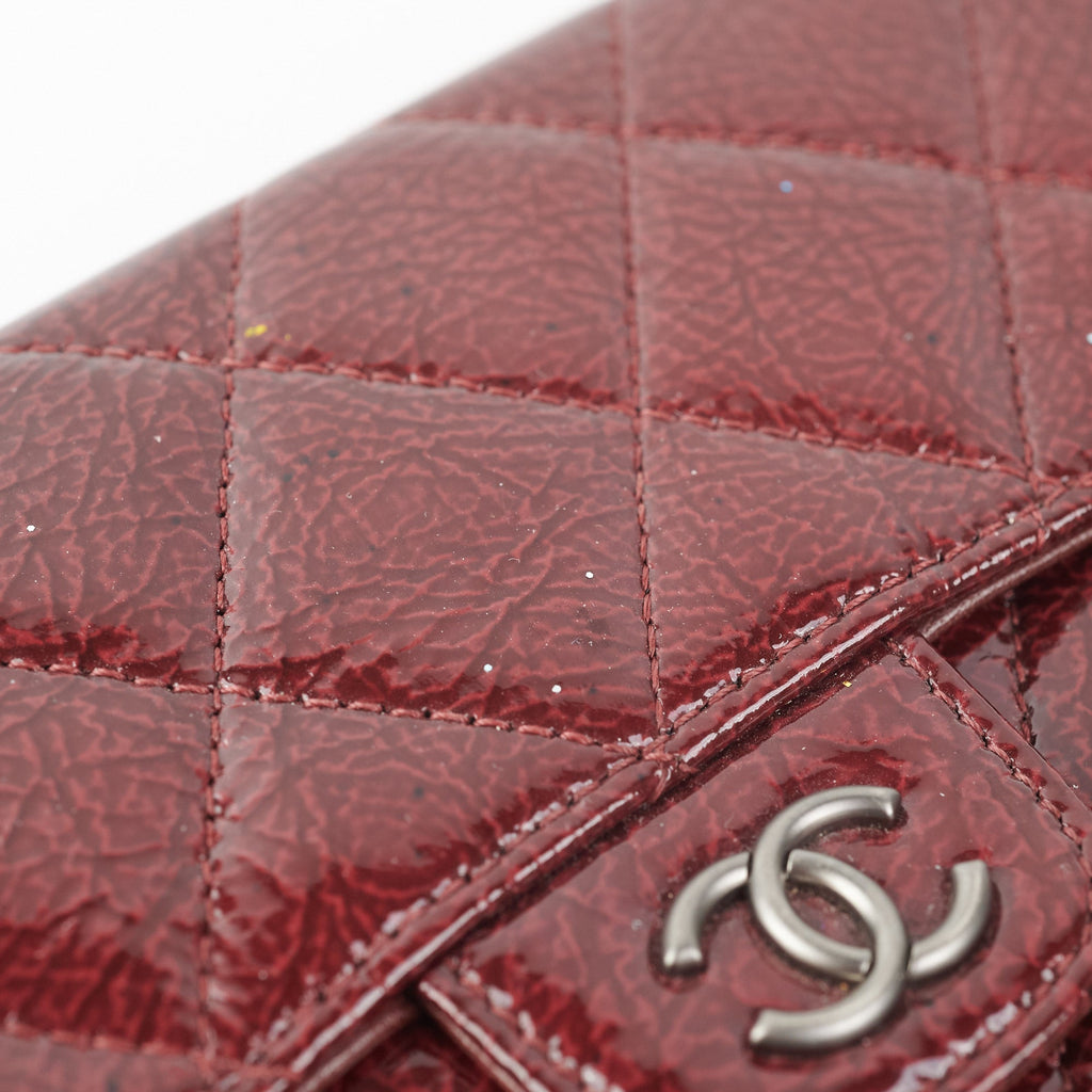 Chanel Long Quilted Patent Burgundy Wallet