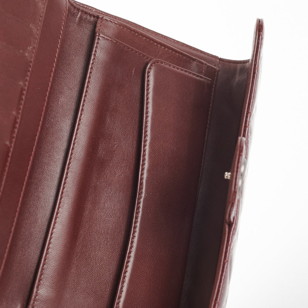Chanel Long Quilted Patent Burgundy Wallet