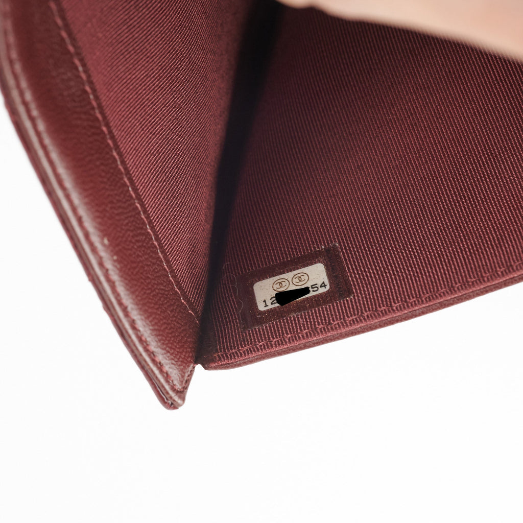 Chanel Long Quilted Patent Burgundy Wallet