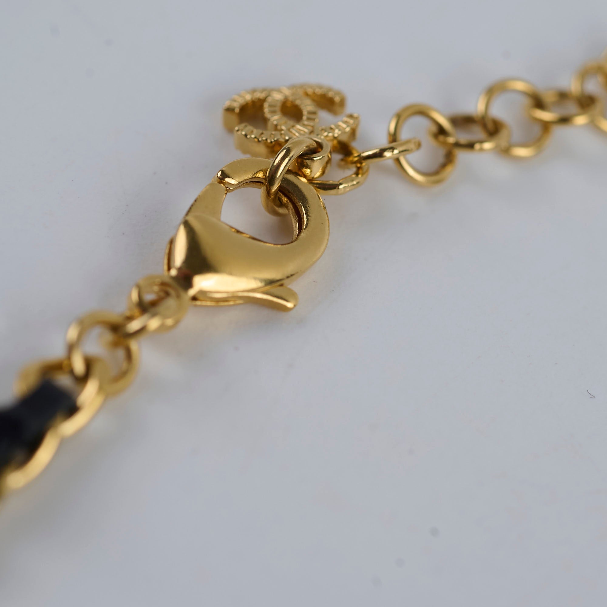 Chanel Gold & Black Leather Chain Choker Costume Jewellery