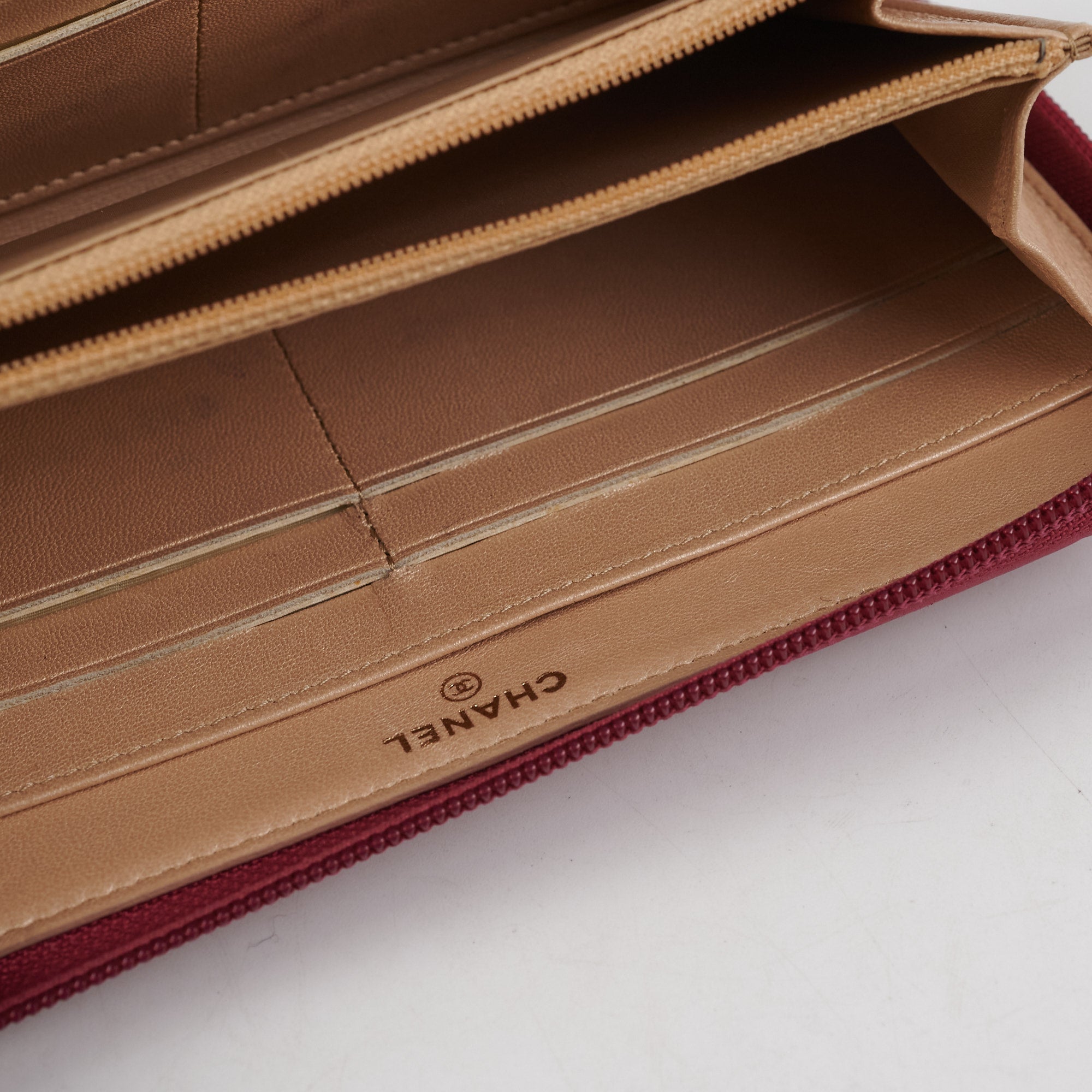 Chanel Long Zip Camelia Dark Pink Wallet