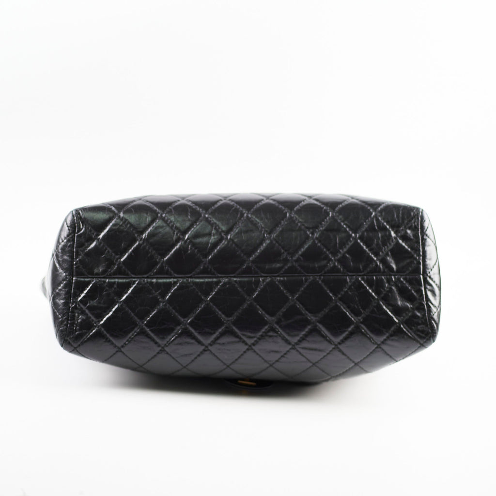 Chanel Shiny Large Front Pocket Calfskin Tote Black