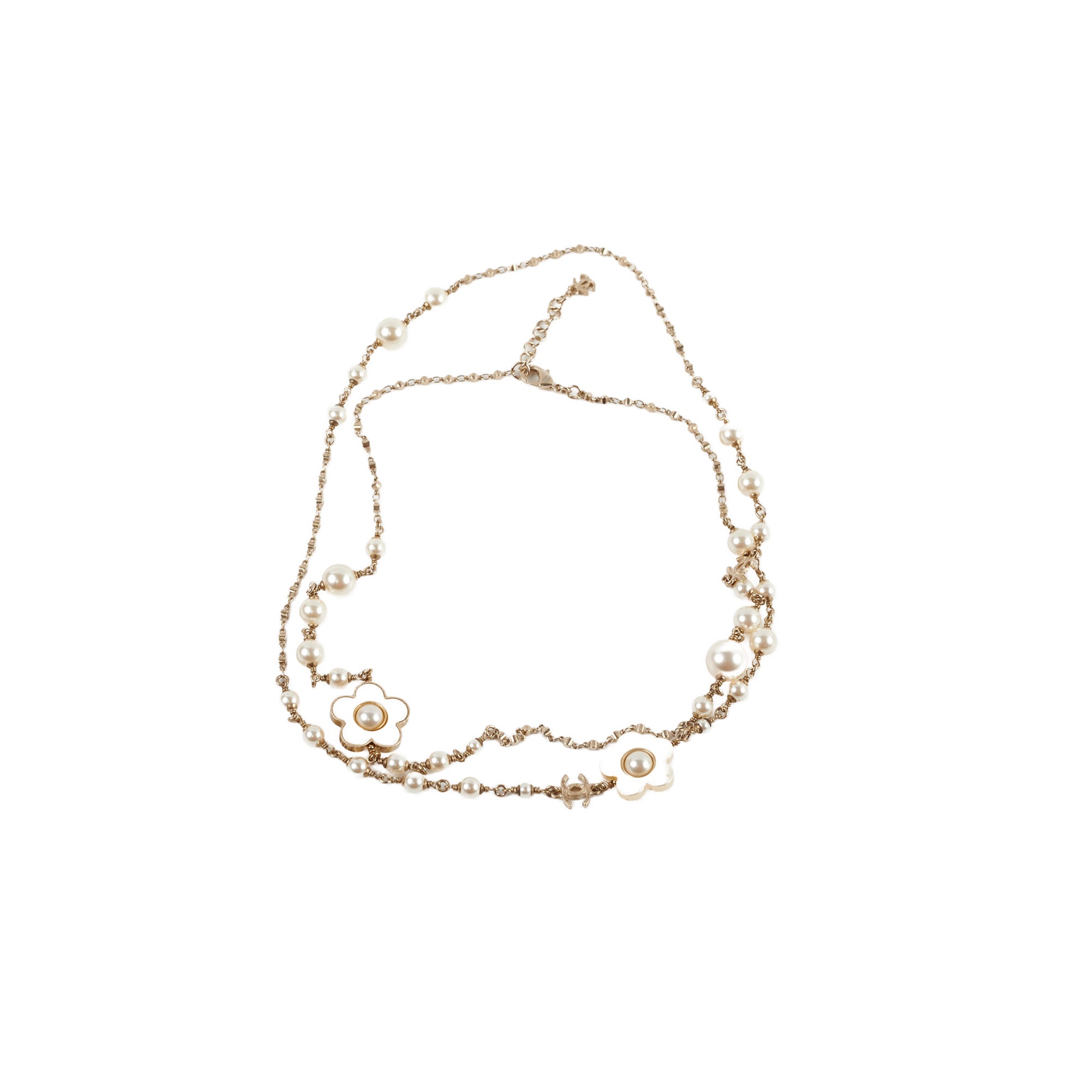 Chanel Flower Long Pearl Necklace Costume Jewellery