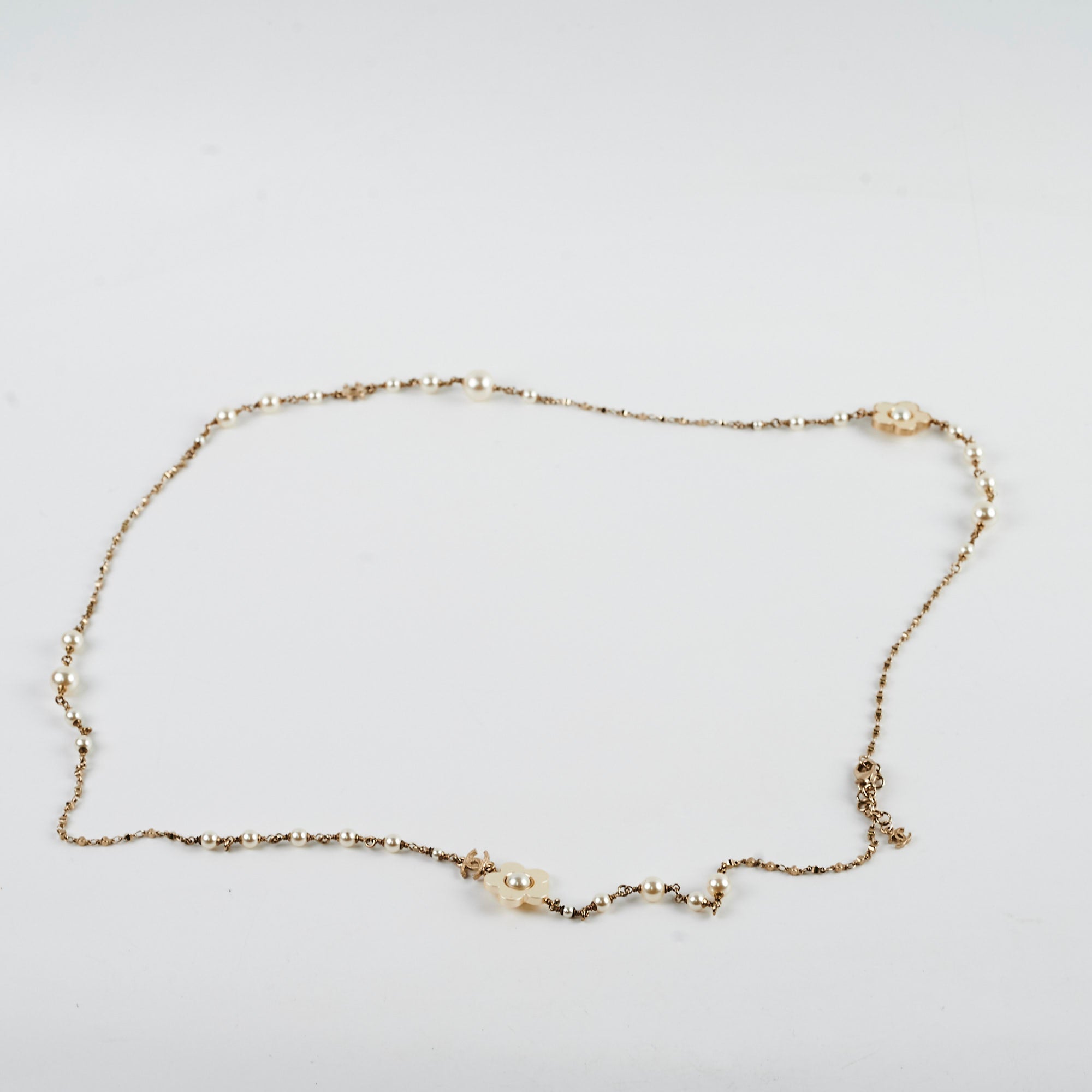 Chanel Flower Long Pearl Necklace Costume Jewellery