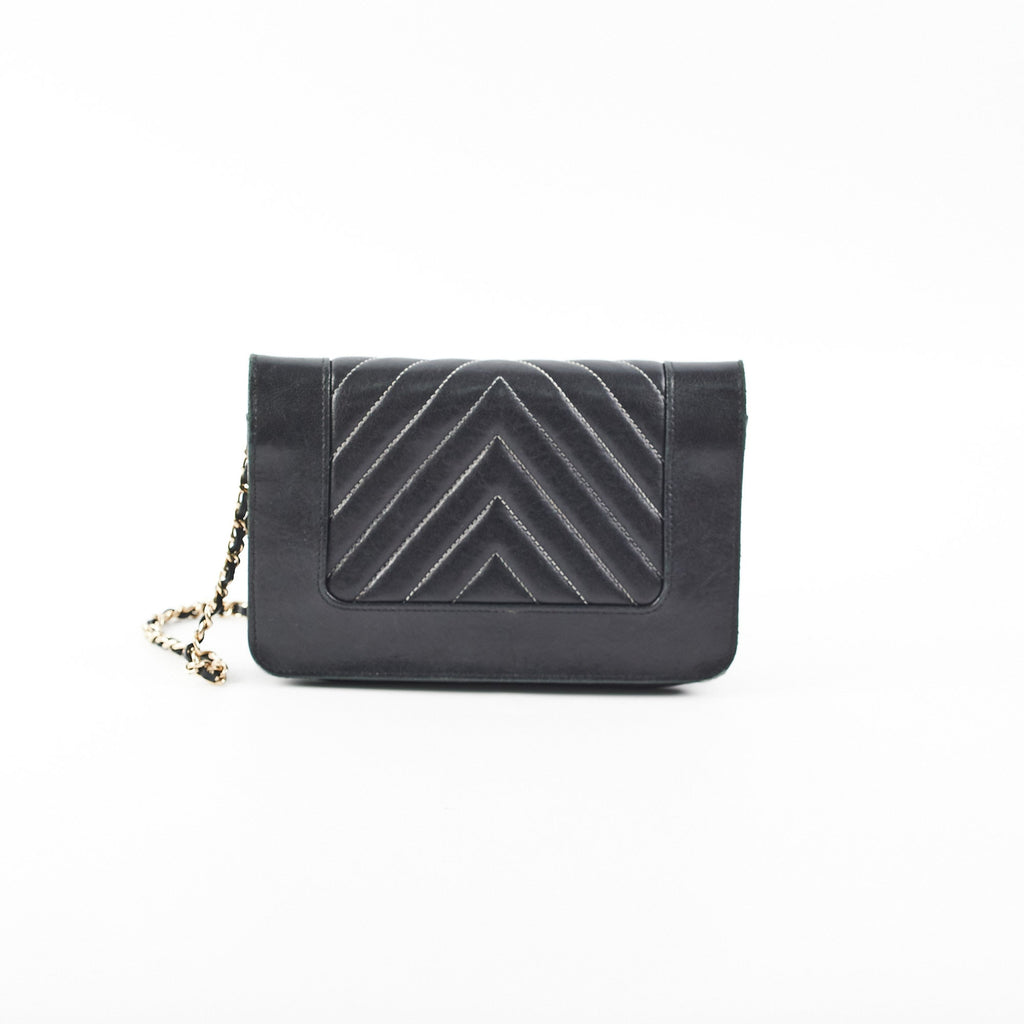 2/7 DOTD- Chanel Chevron Wallet on Chain (WOC) Lambskin Black