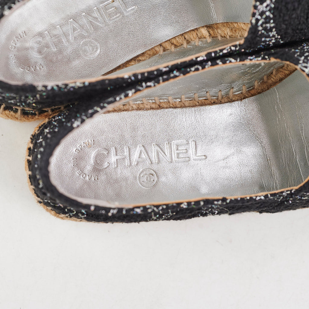 Chanel Tweed Espadrilles Black/Silver Size 36