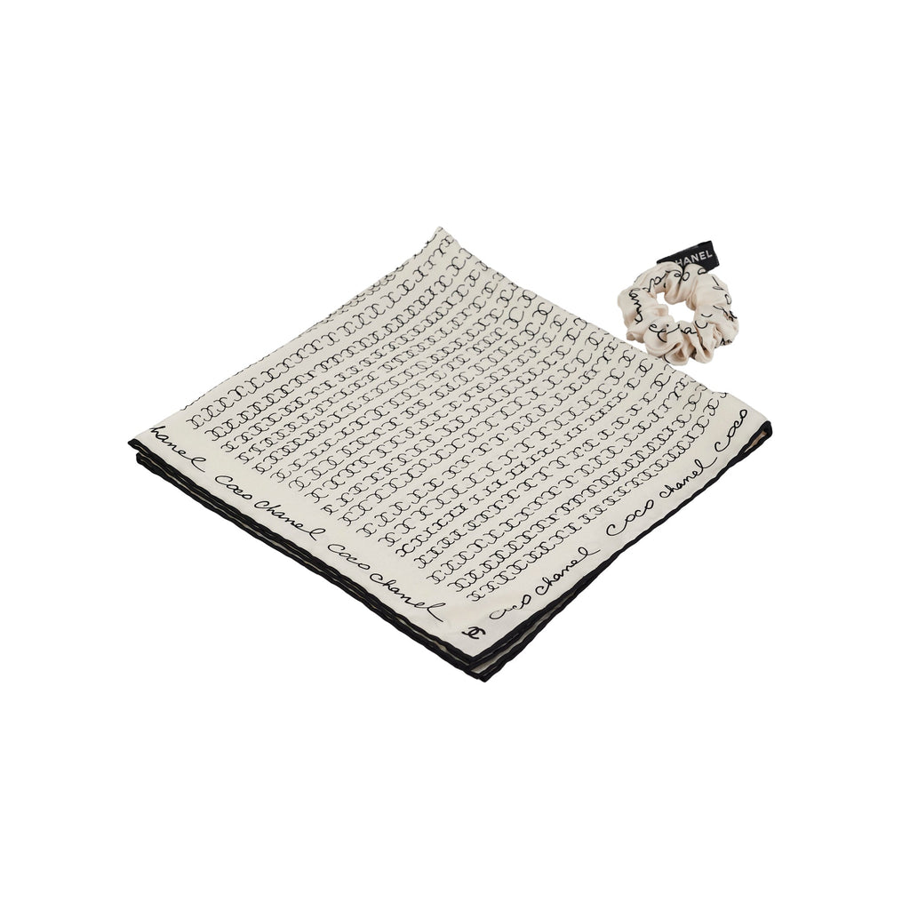 Chanel White Twilly and Scrunchie Set