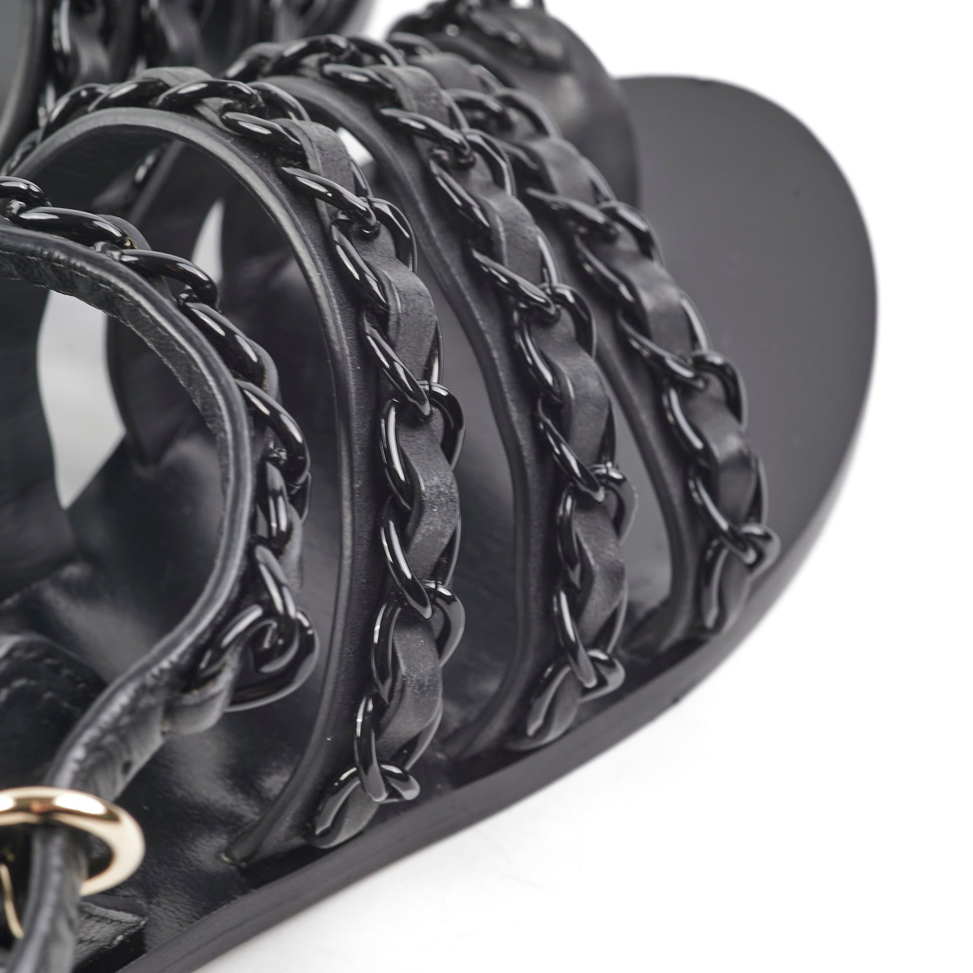 Chanel Chain Sandals Black Size 36