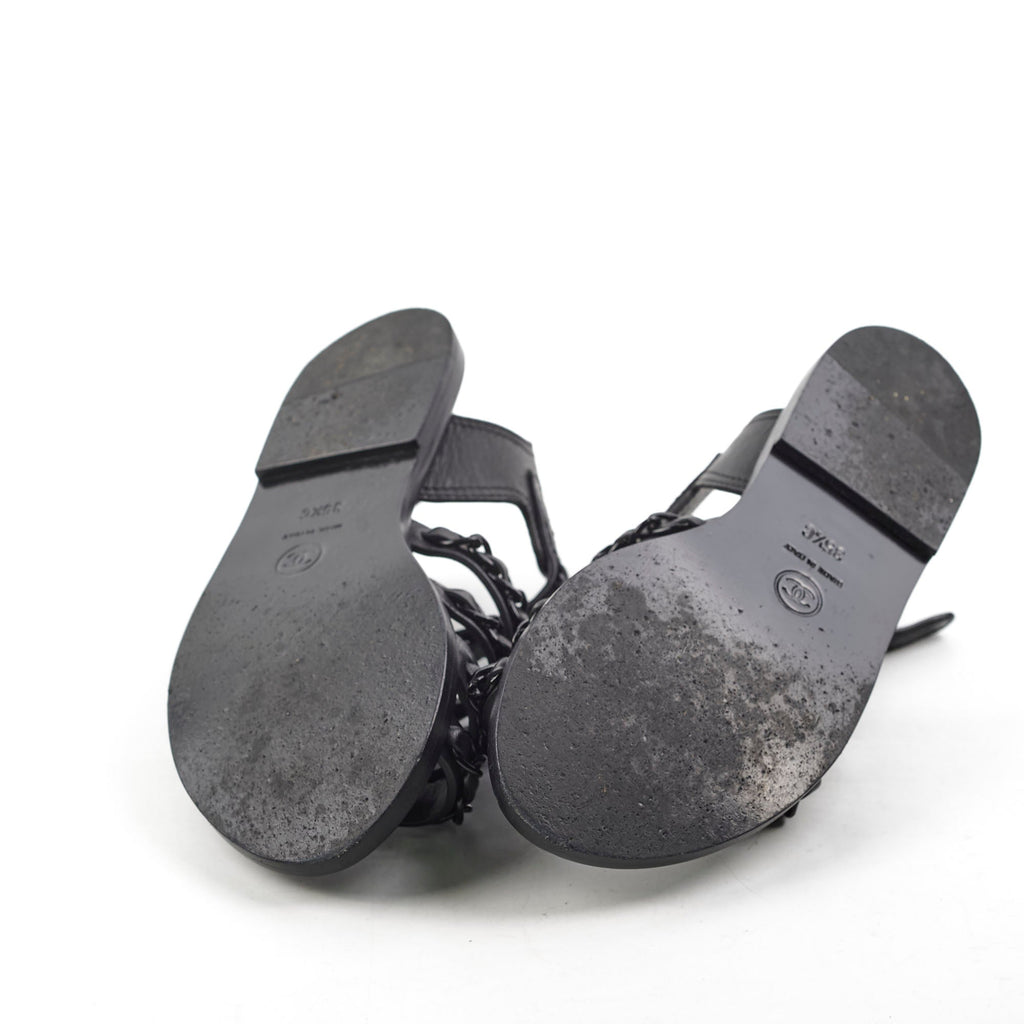 Chanel Chain Sandals Black Size 36
