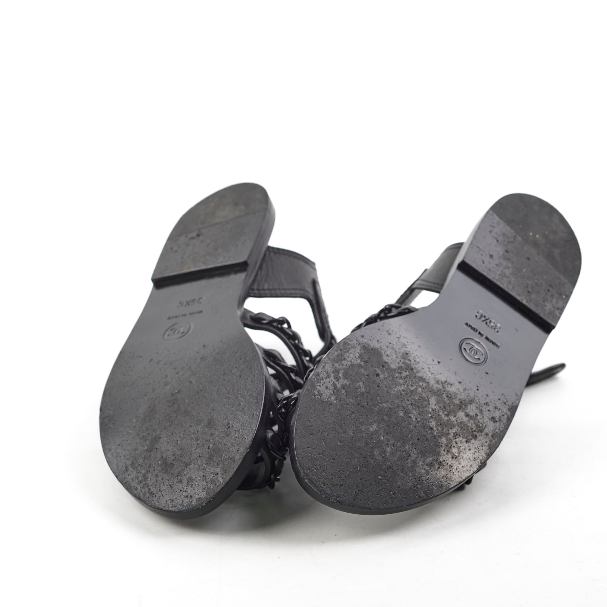 Chanel Chain Sandals Black Size 36